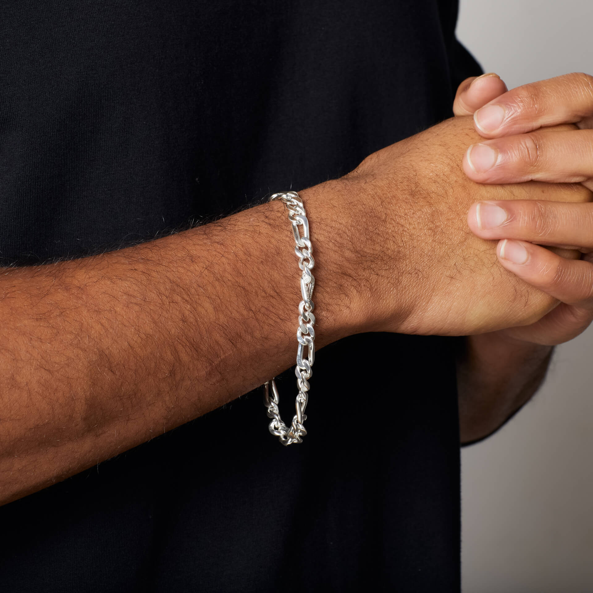 Cubic Zirconia Detail Flat Curb Chain Bracelet