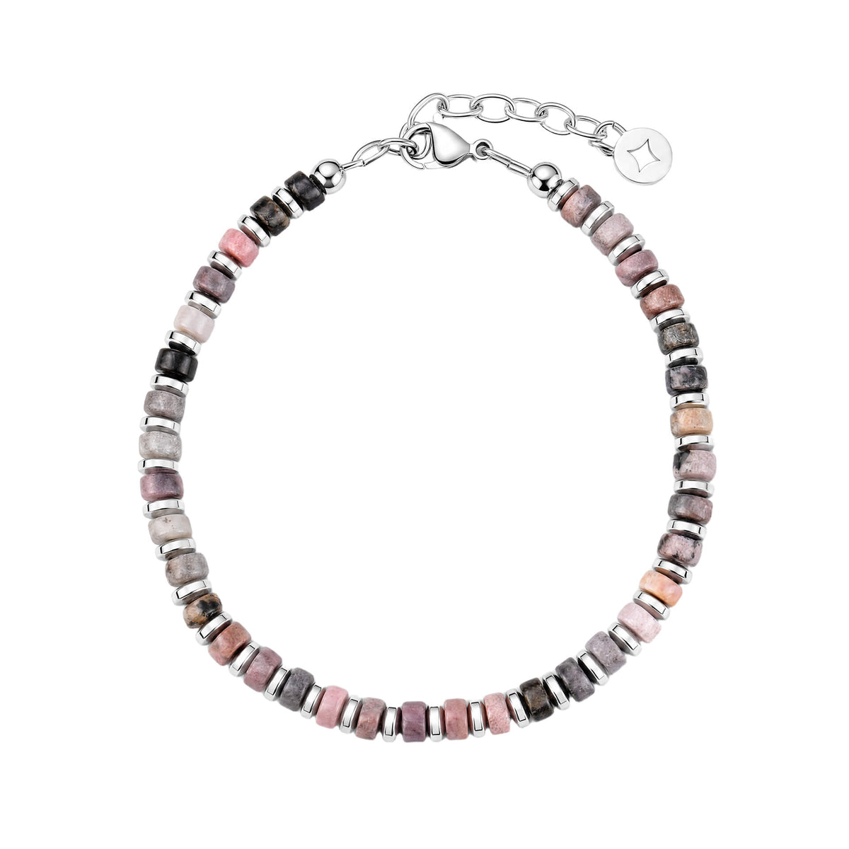 Semi-Precious and Steel Disc Bead Bracelet