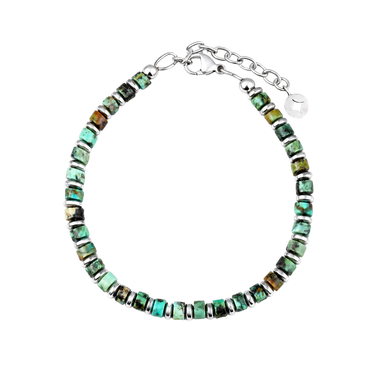 Semi-Precious and Steel Disc Bead Bracelet