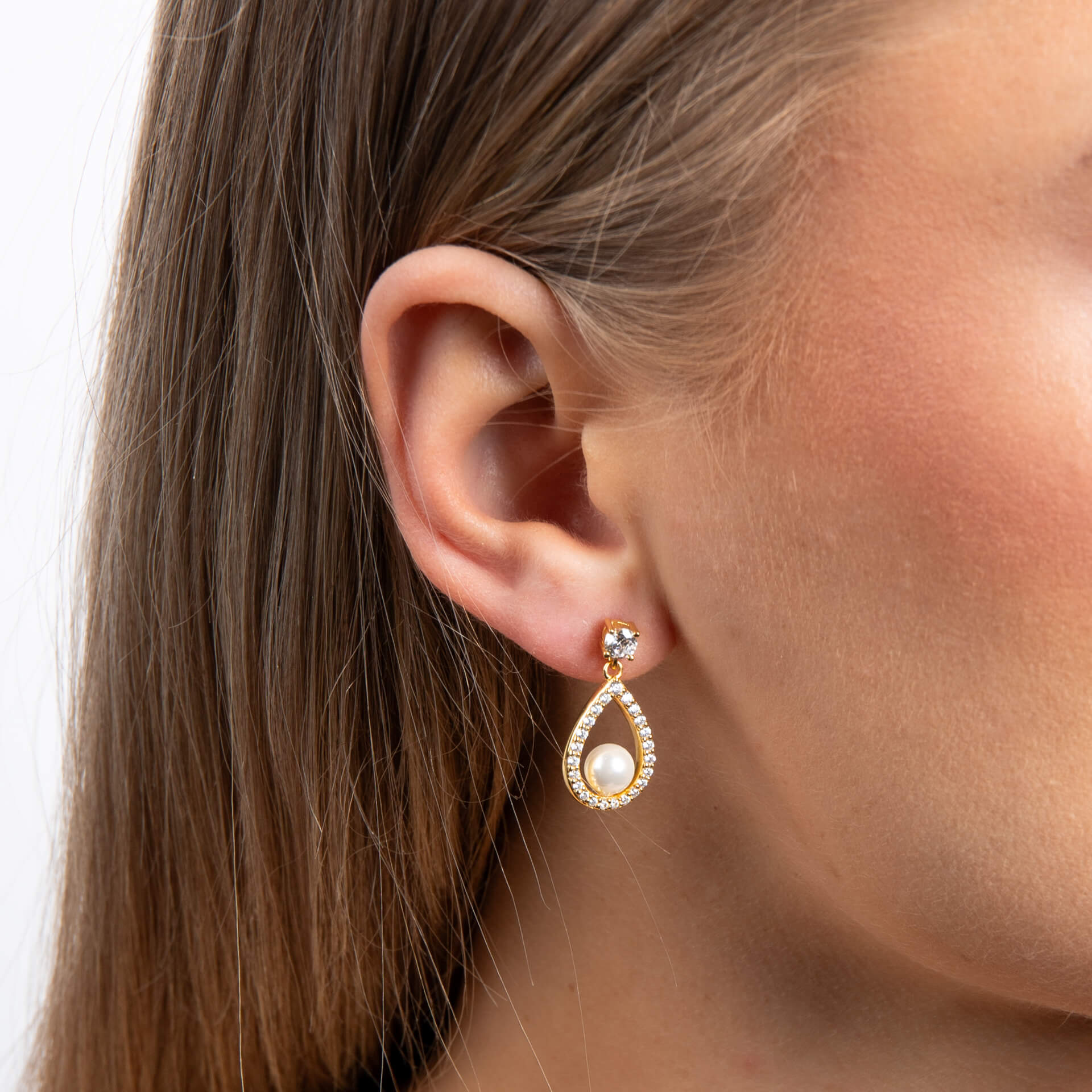 Open Halo Teardrop Earrings with Shell Pearl