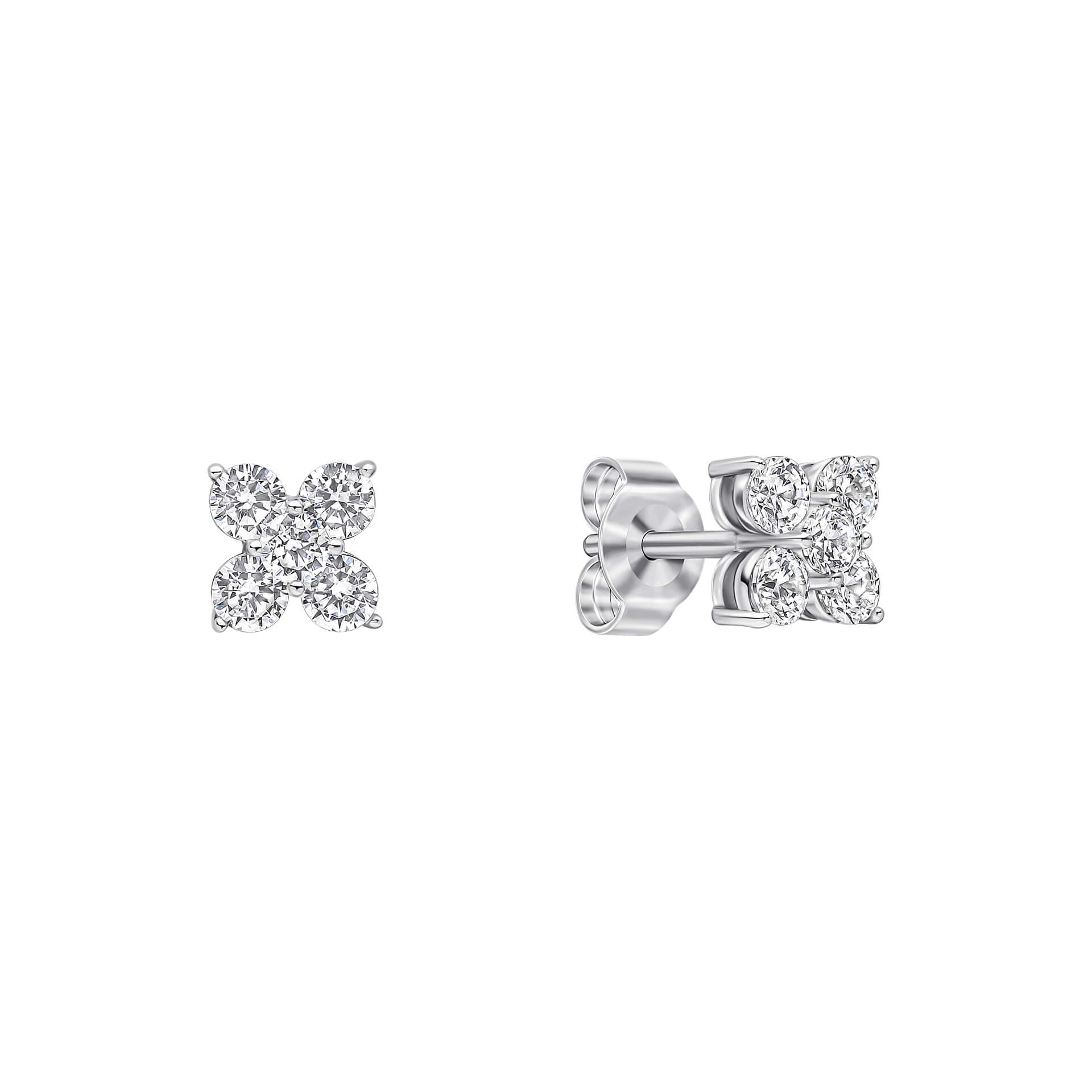 Zirconia Cluster Flower Stud Earrings