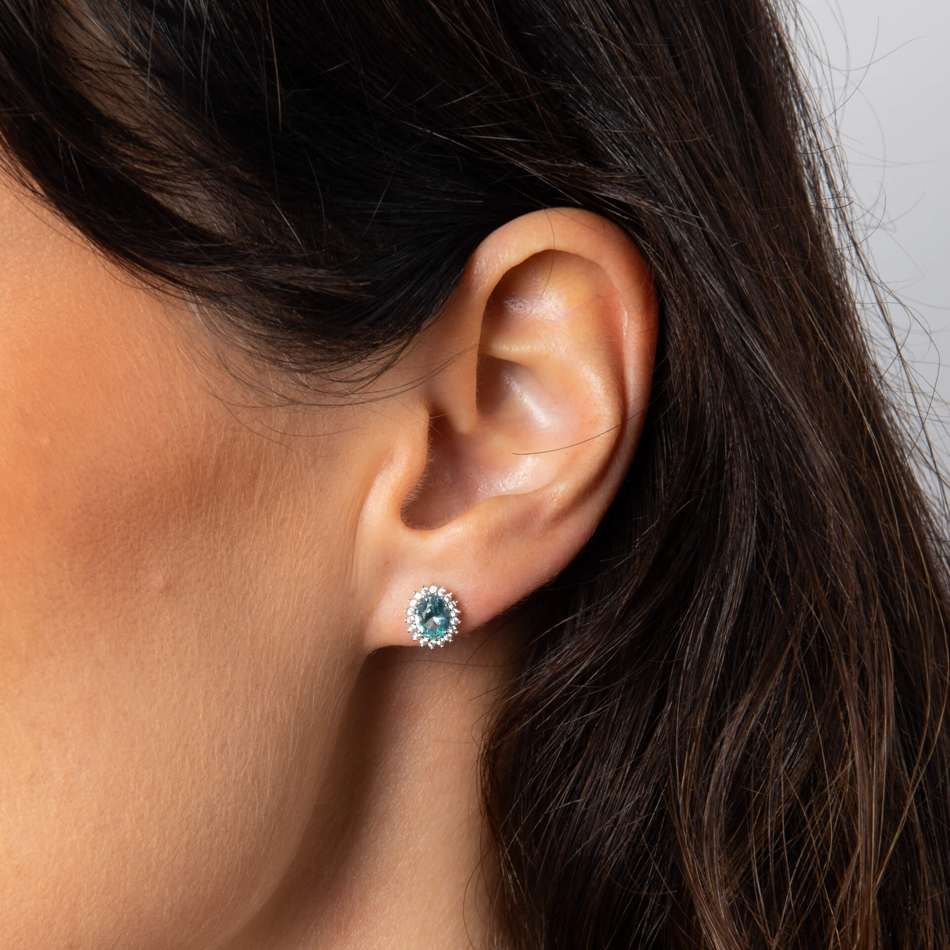 Oval Zirconia Pave Stud Earrings