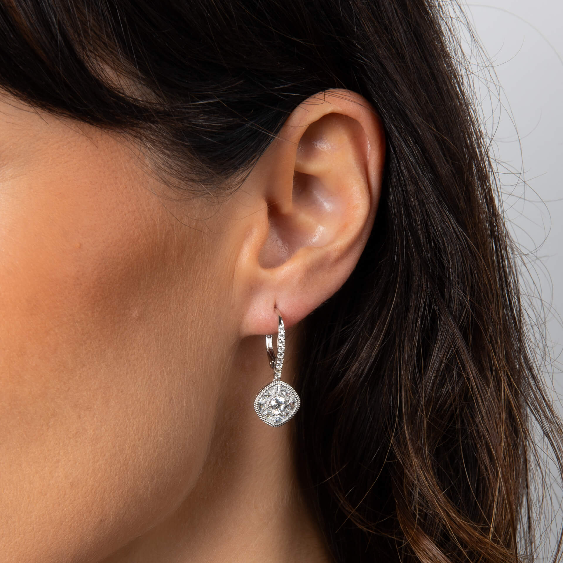 Pave Stippled French Hook Earrings