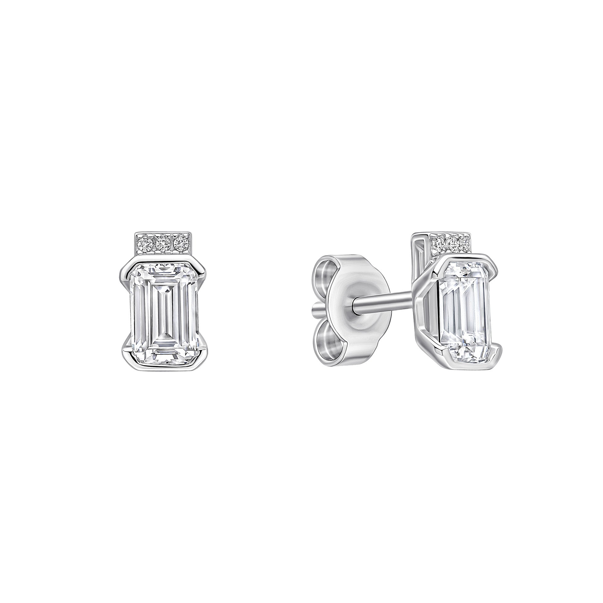 Emerald Cut Half Bezel Stud Earrings