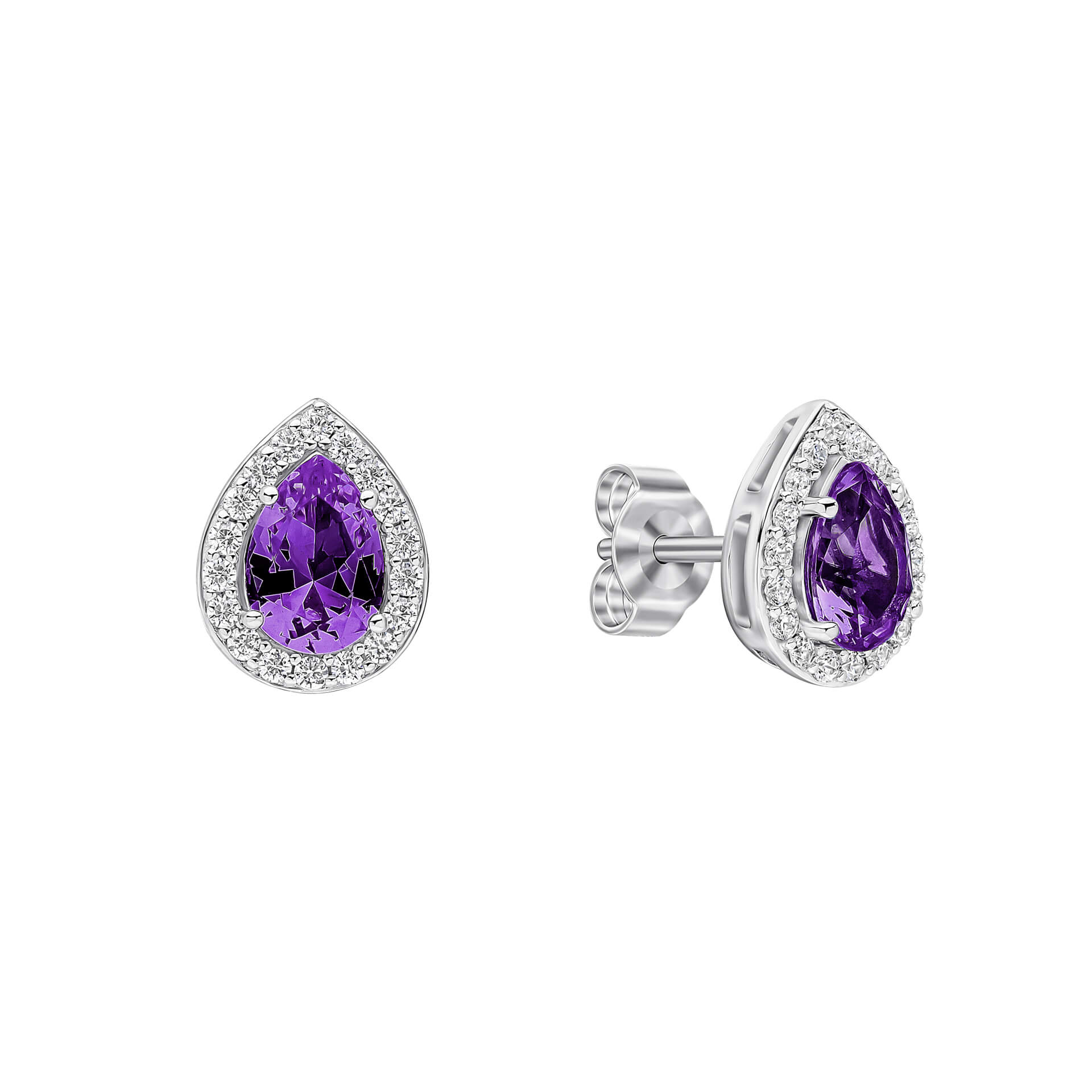 Zirconia Halo Teardrop Stud Earrings