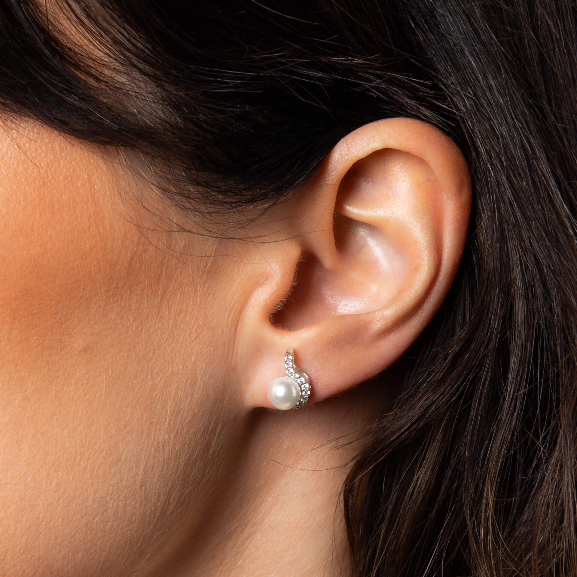 Half Halo Pearl Stud Earrings