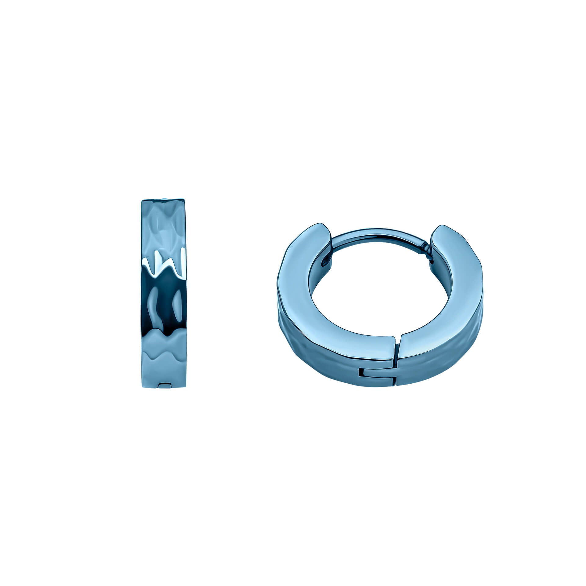 Blue Stainless Steel Hammered Hoop Earrings