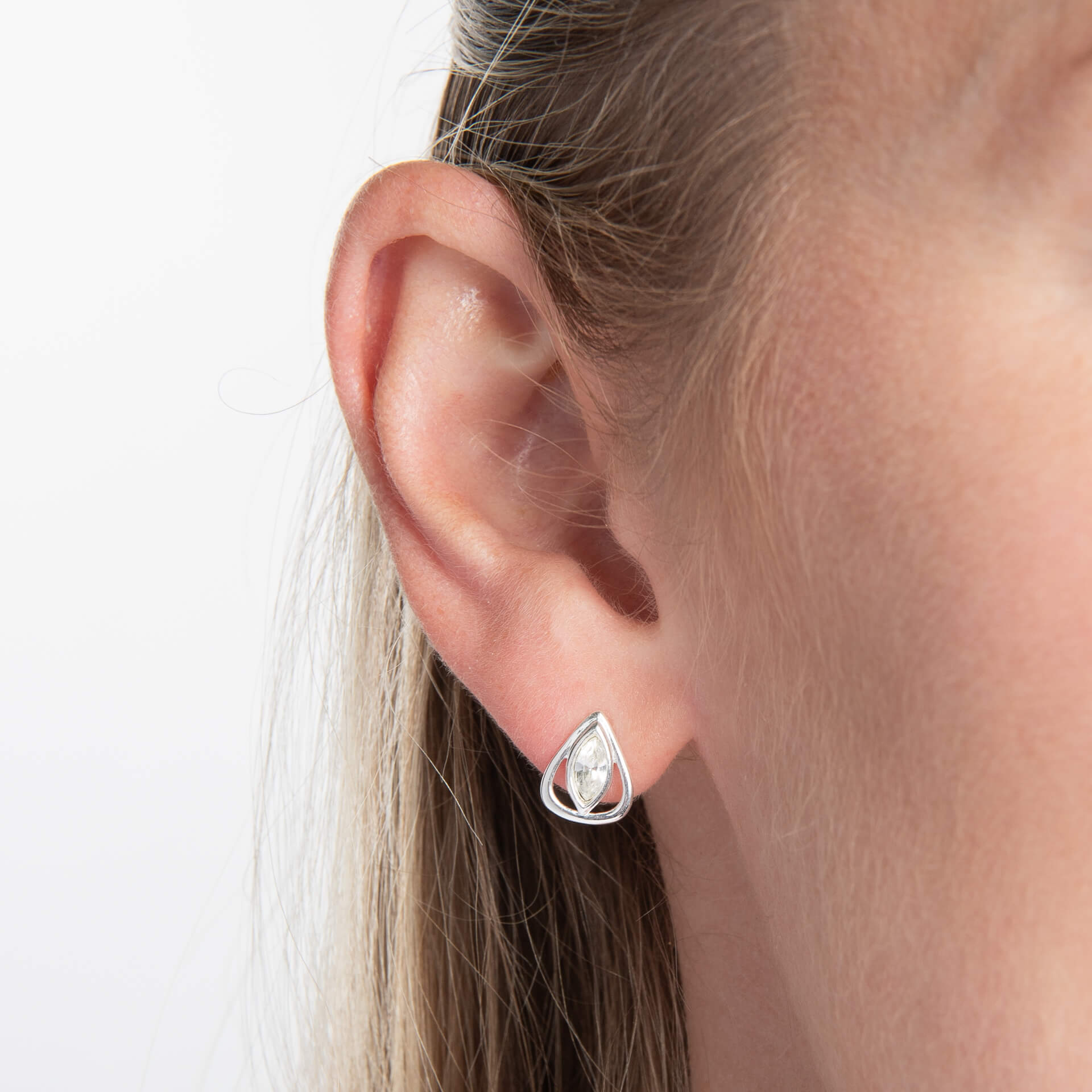 Open Teardrop Crystal Stud Earrings