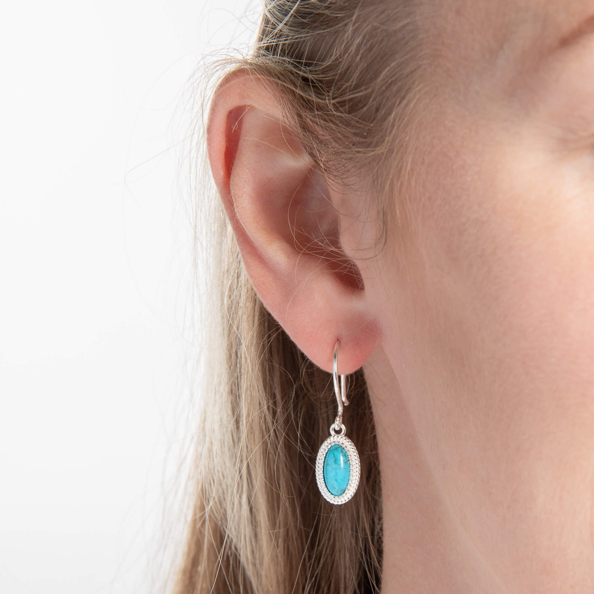 Oval Blue Magnesite Milgrain Earrings