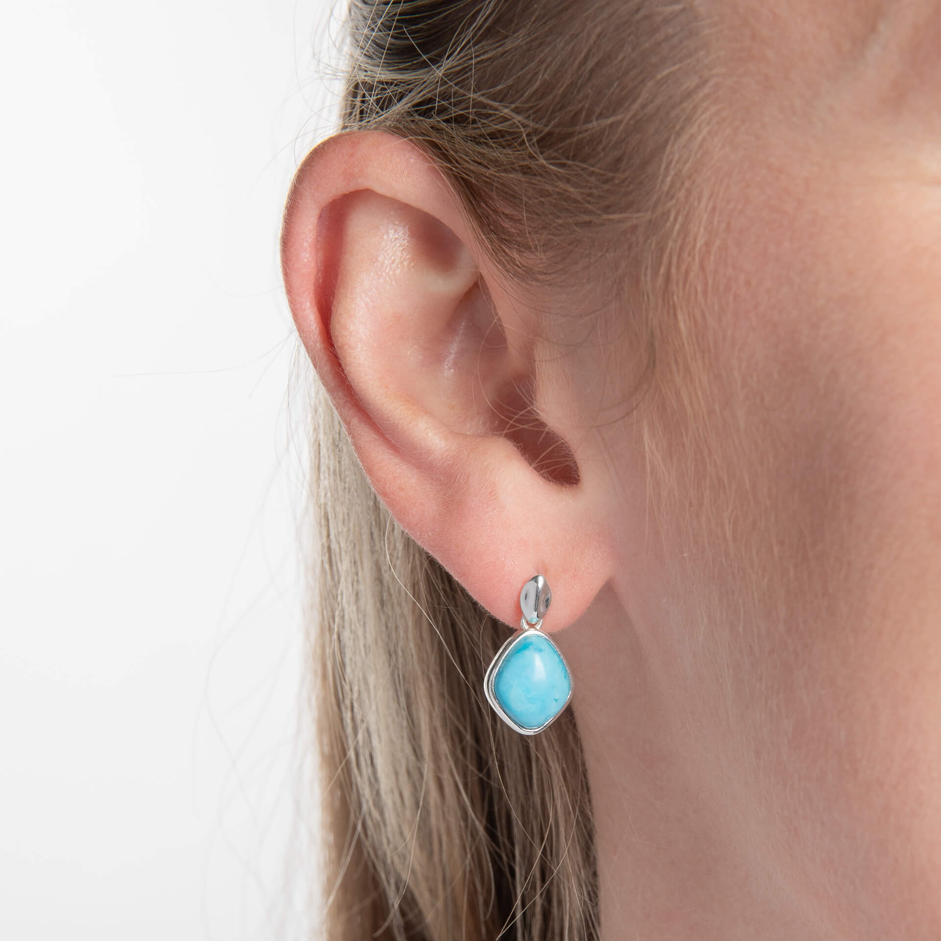 Bezel Set Blue Magnesite Drop Earrings