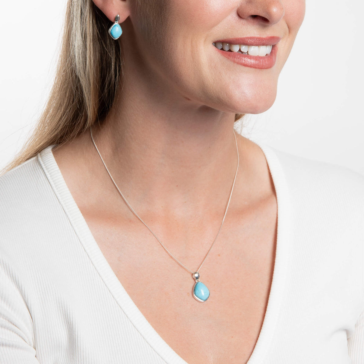 Bezel Set Blue Magnesite Drop Earrings