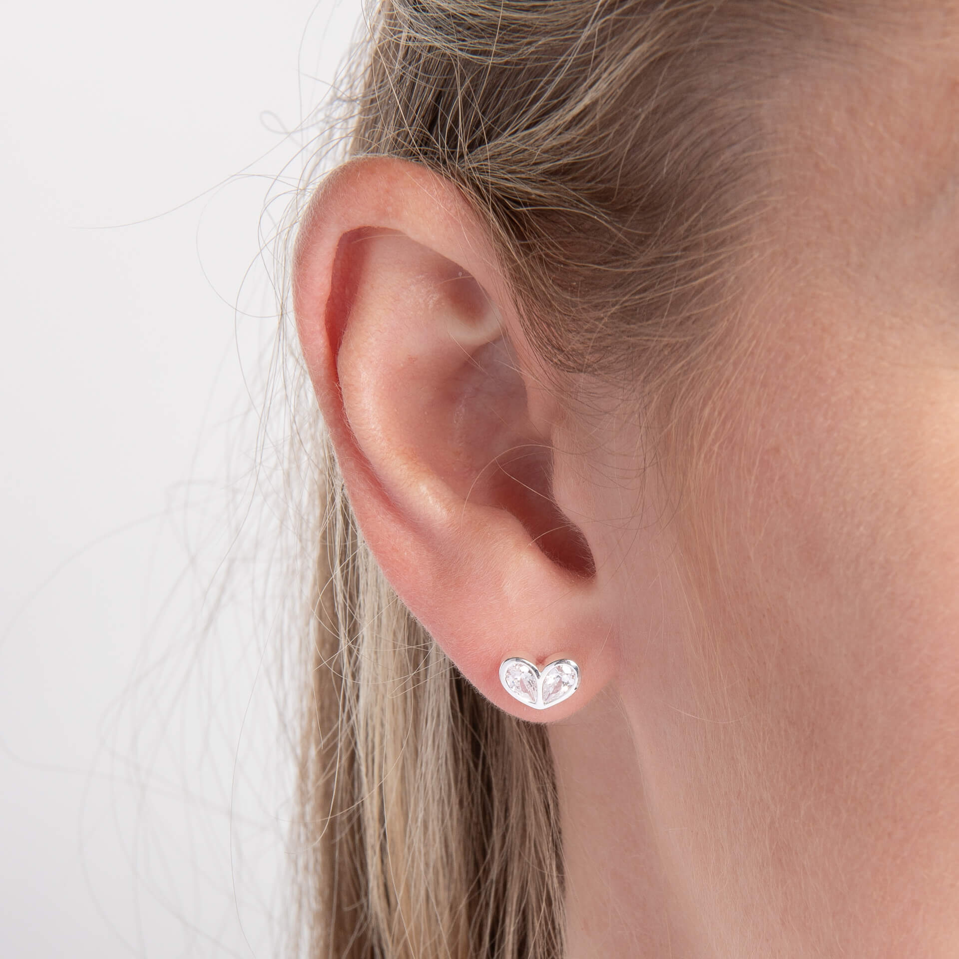 Cubic Zirconia Heart Stud Earrings