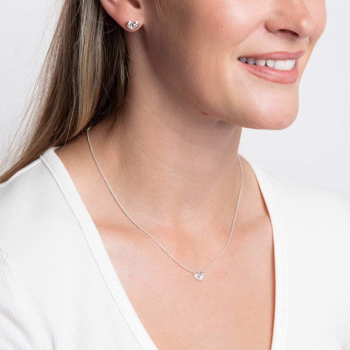 Cubic Zirconia Heart Stud Earrings