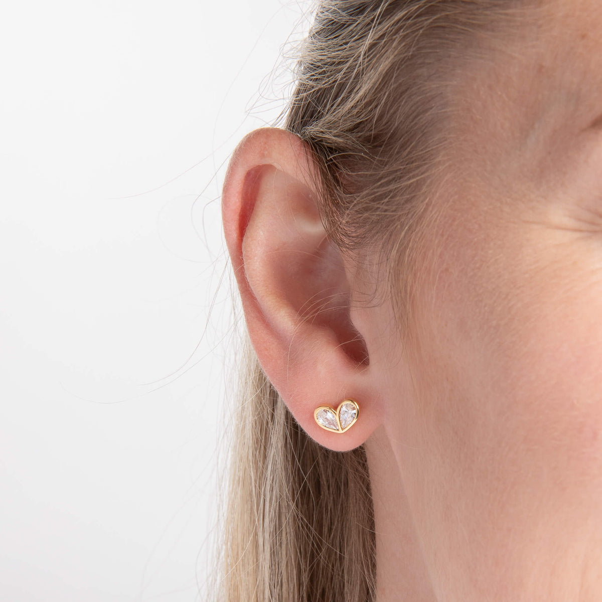 Cubic Zirconia Heart Stud Earrings