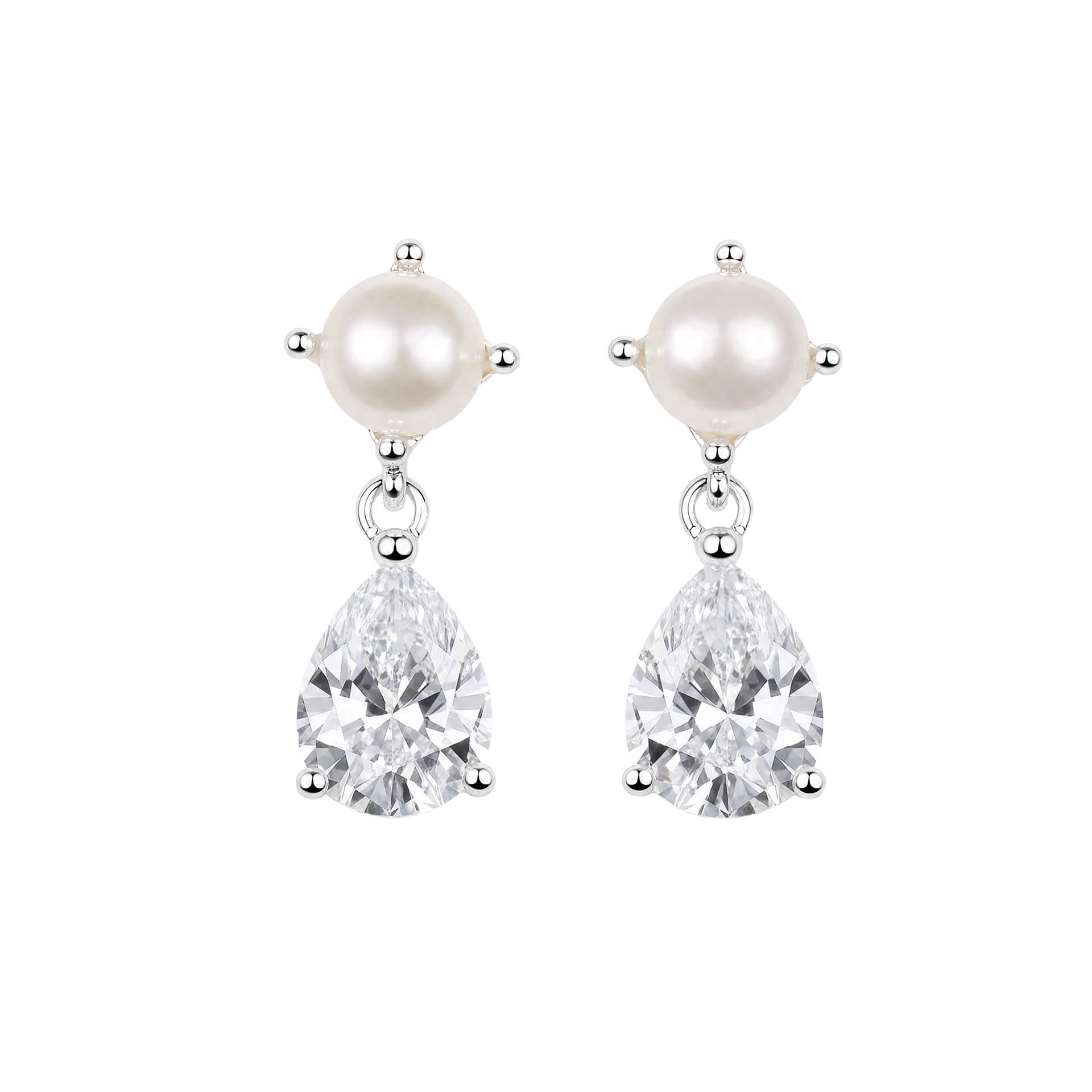 Pearl and Cubic Zirconia Drop Earrings