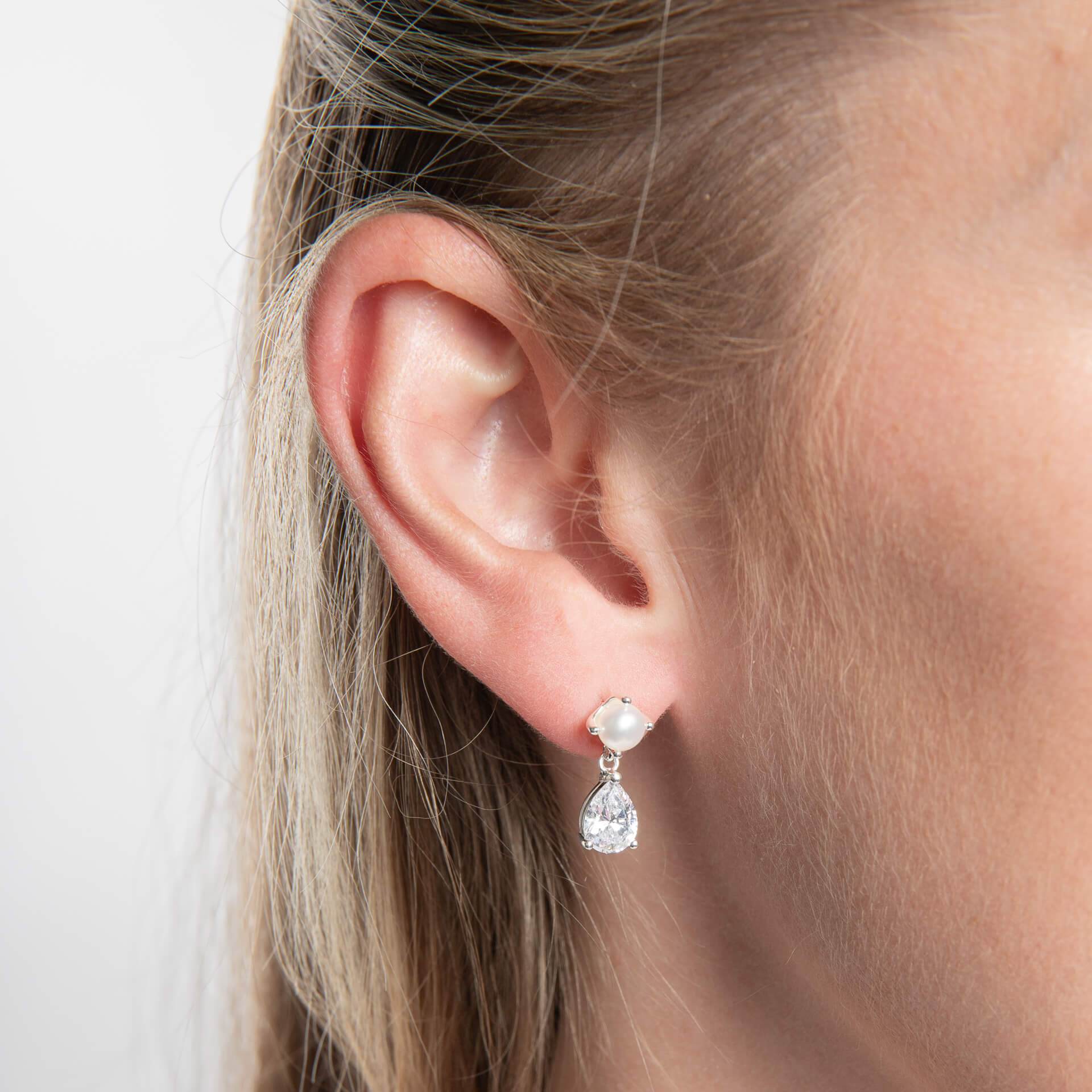 Pearl and Cubic Zirconia Drop Earrings