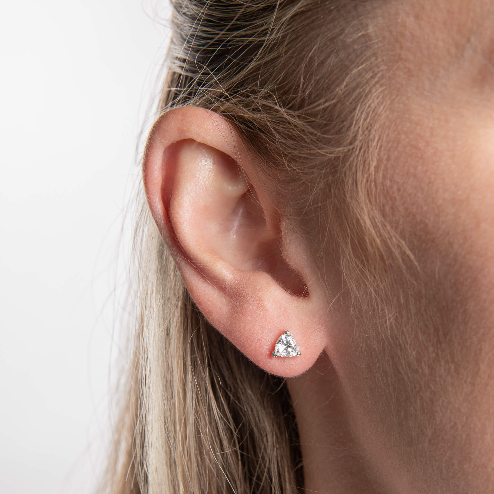 Three Prong Cubic Zirconia Stud Earrings