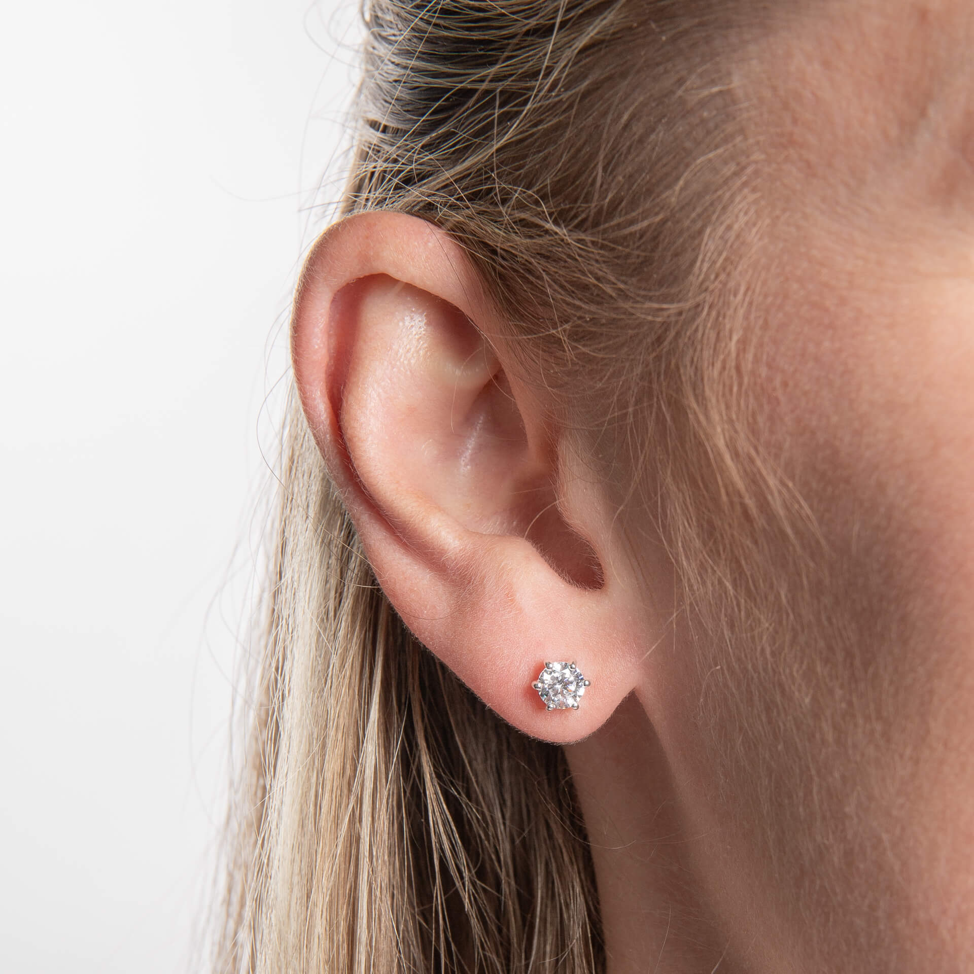 Six Prong Cubic Zirconia Stud Earrings