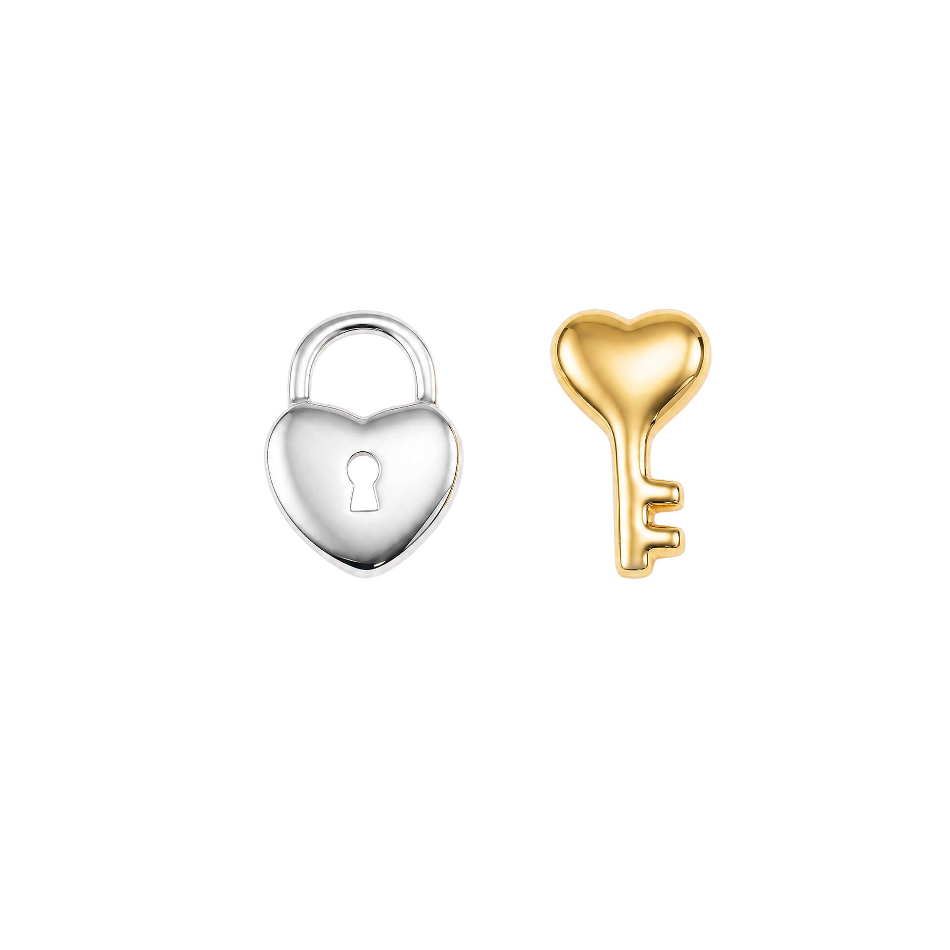 Two Tone Lock and Key Stud Earrings