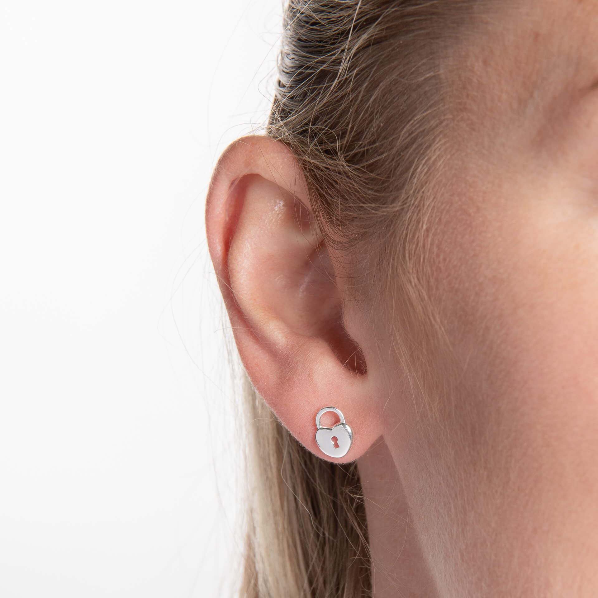 Two Tone Lock and Key Stud Earrings
