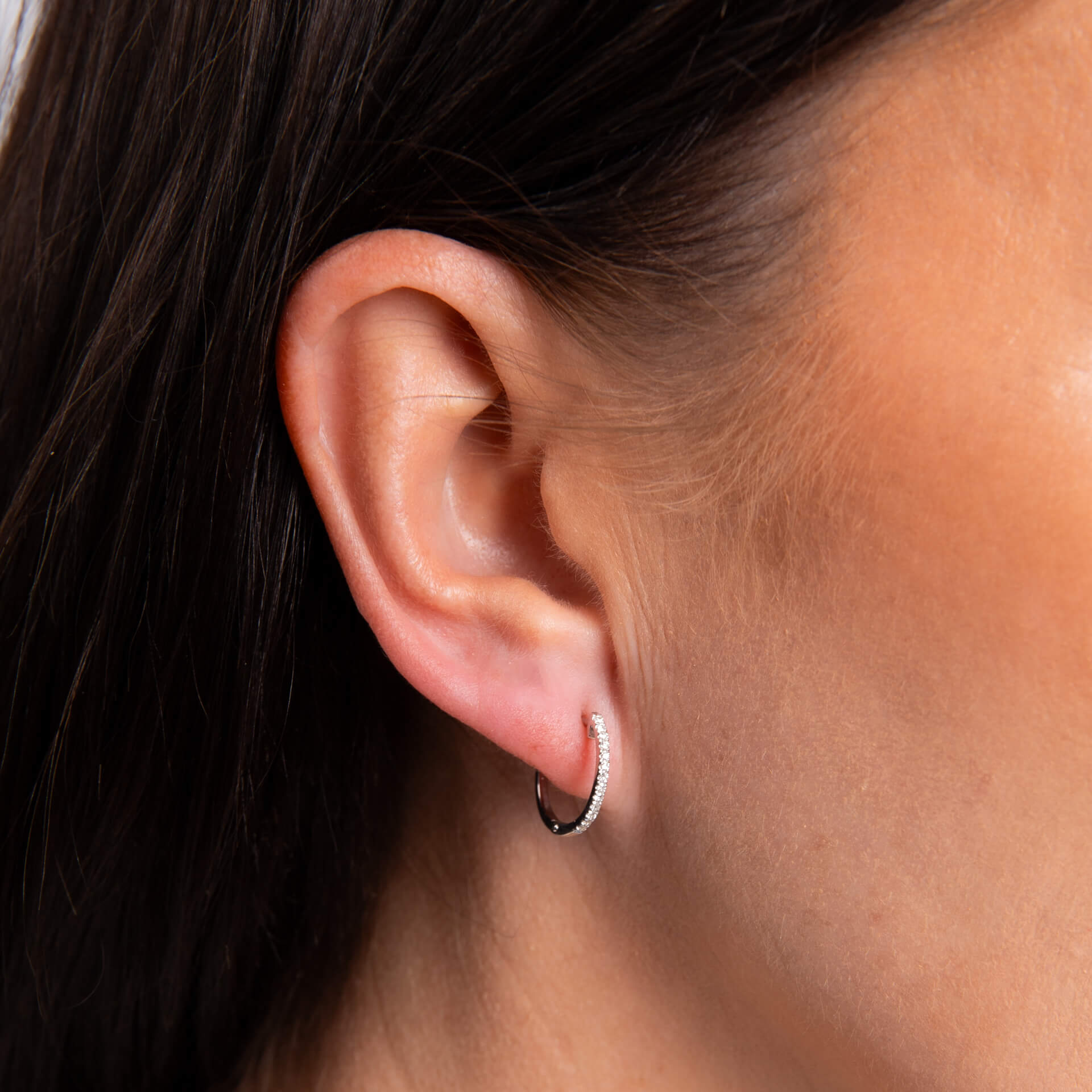 Huggie Hoop Earrings with Pave Diamonds