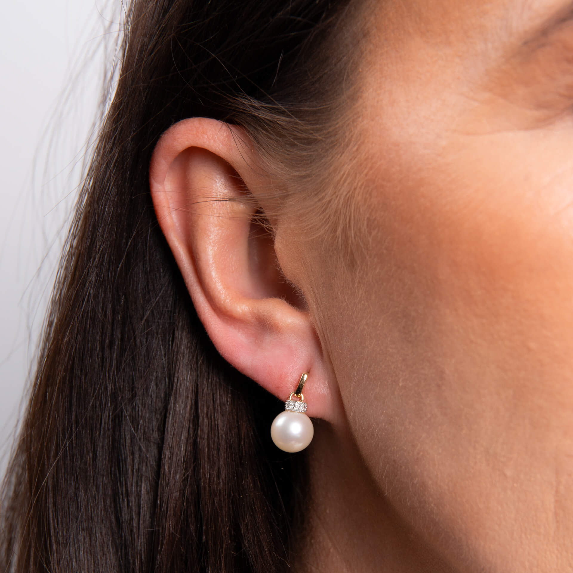 Freshwater Pearl Earrings with Diamond Set Top