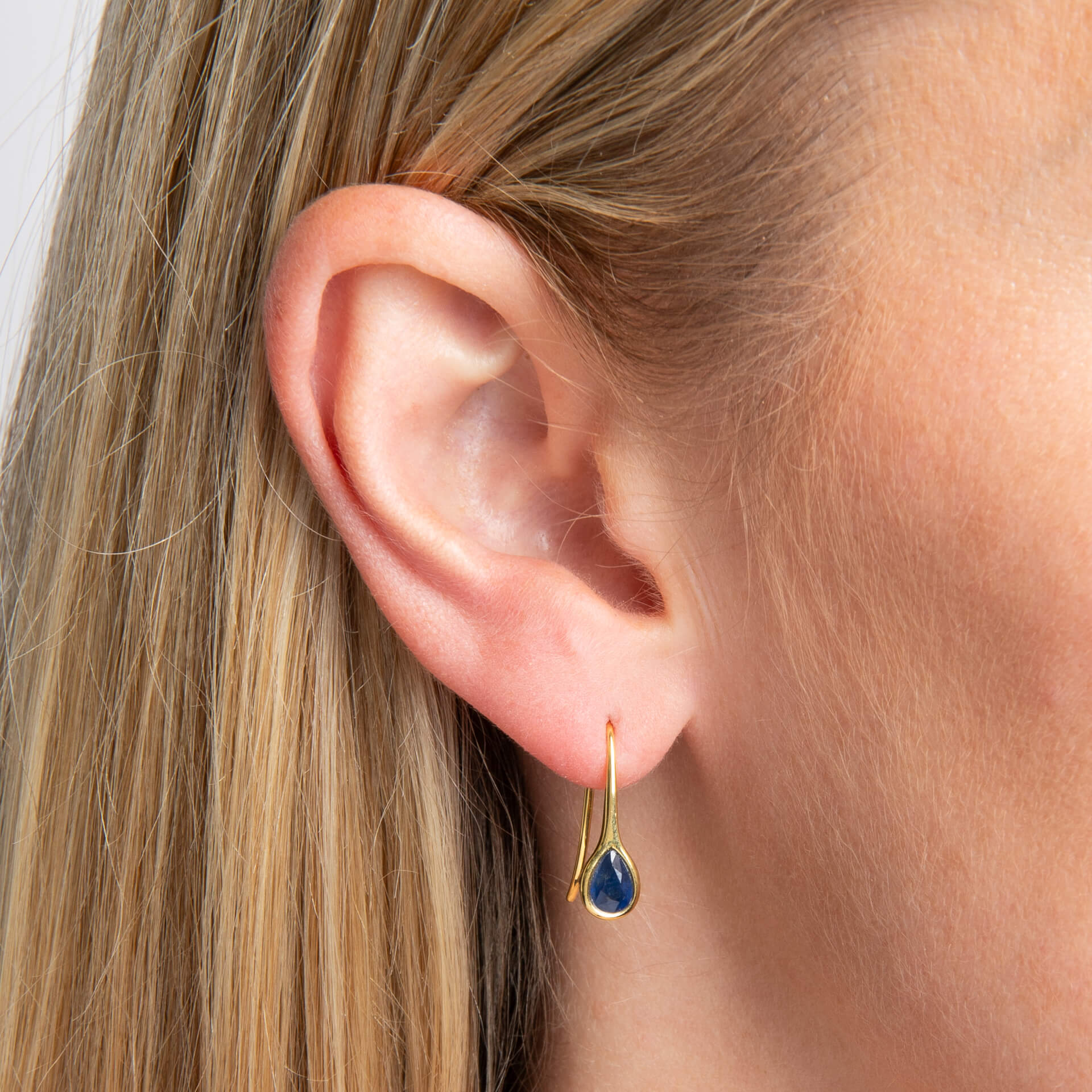 Blue Sapphire Sleek Teardrop Earrings