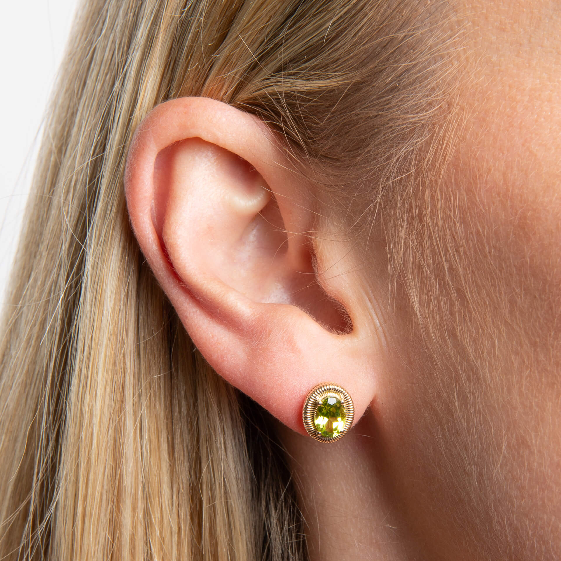 Peridot Oval Ridged Stud Earrings