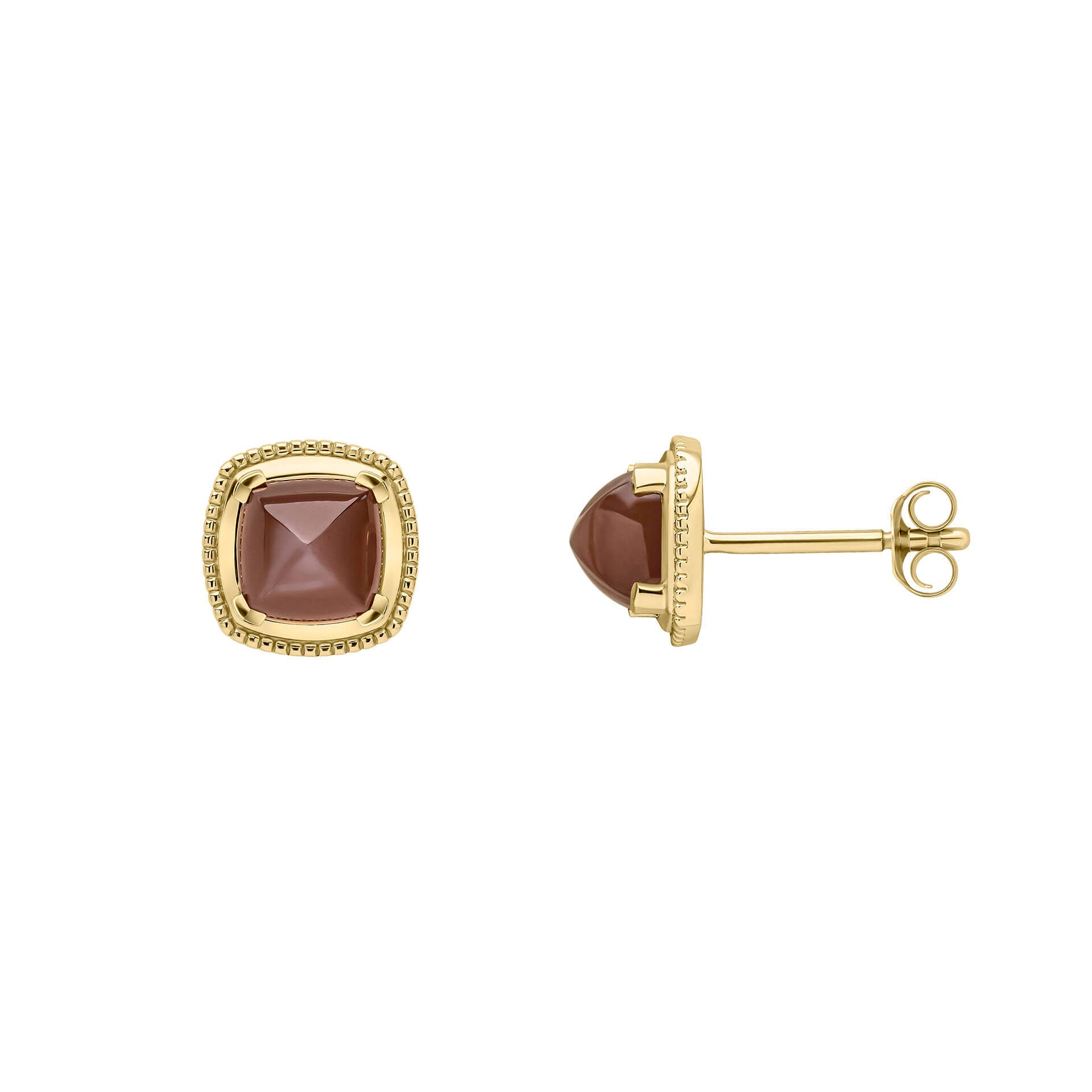 Sugarloaf Cut Chocolate Moonstone Stud Earrings