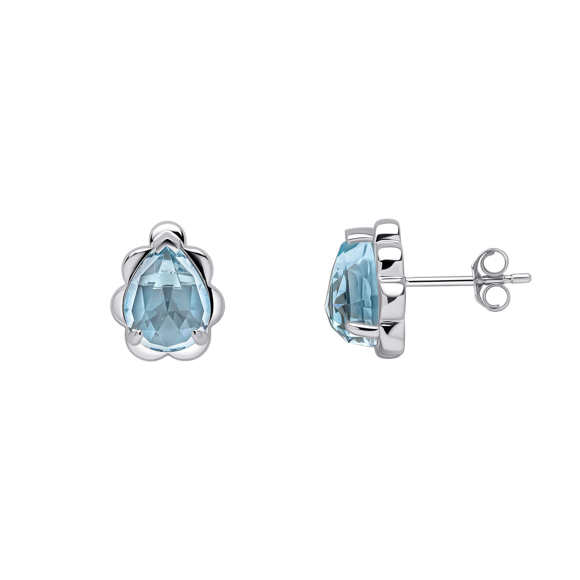 Fancy Cut Sky Blue Topaz Flower Bud Earrings