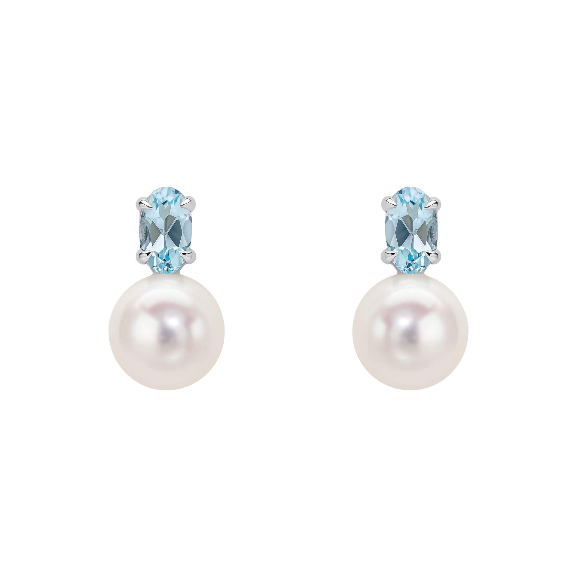 Freshwater Pearl and Sky Blue Topaz Stud Earrings