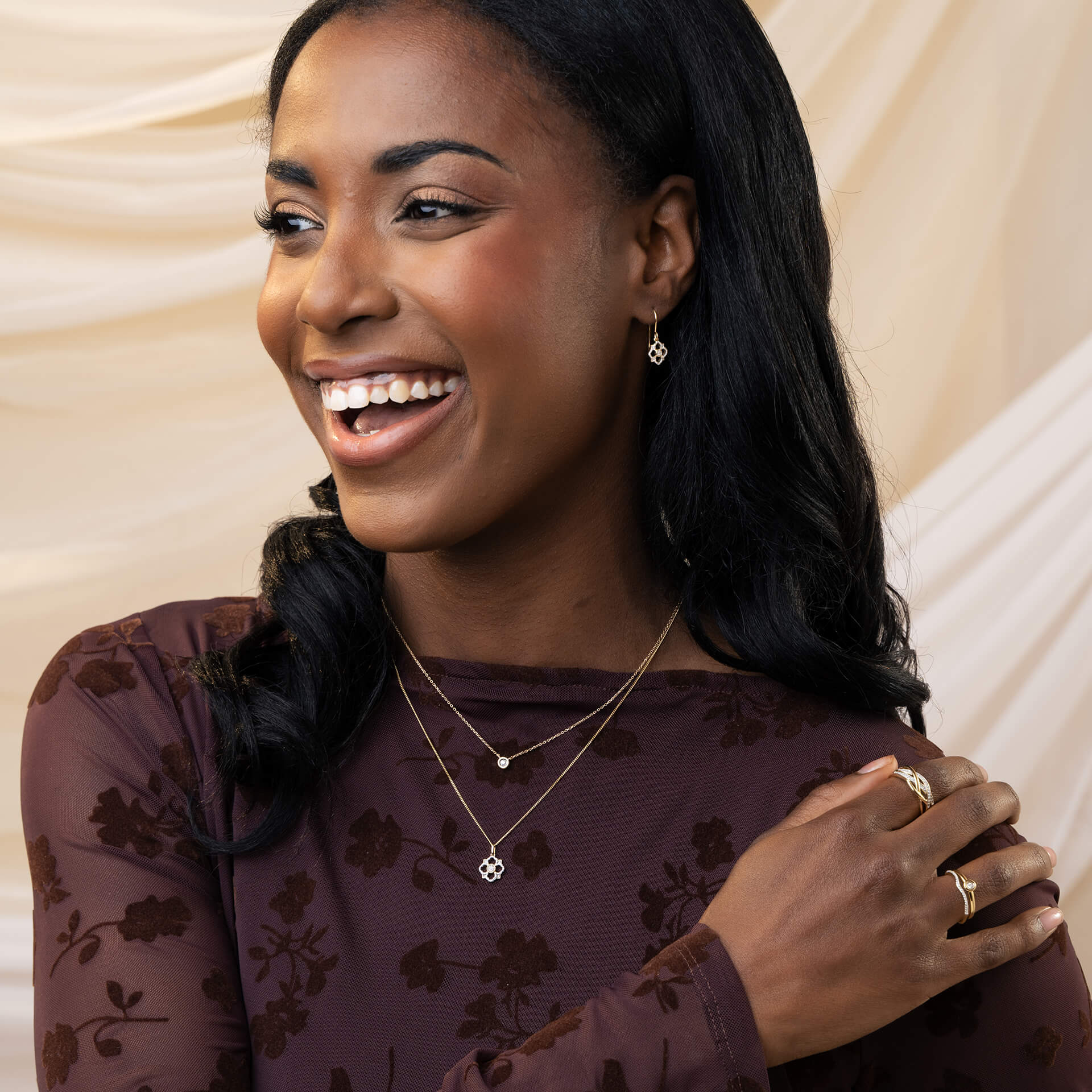 Diamond Floral Drop Earrings
