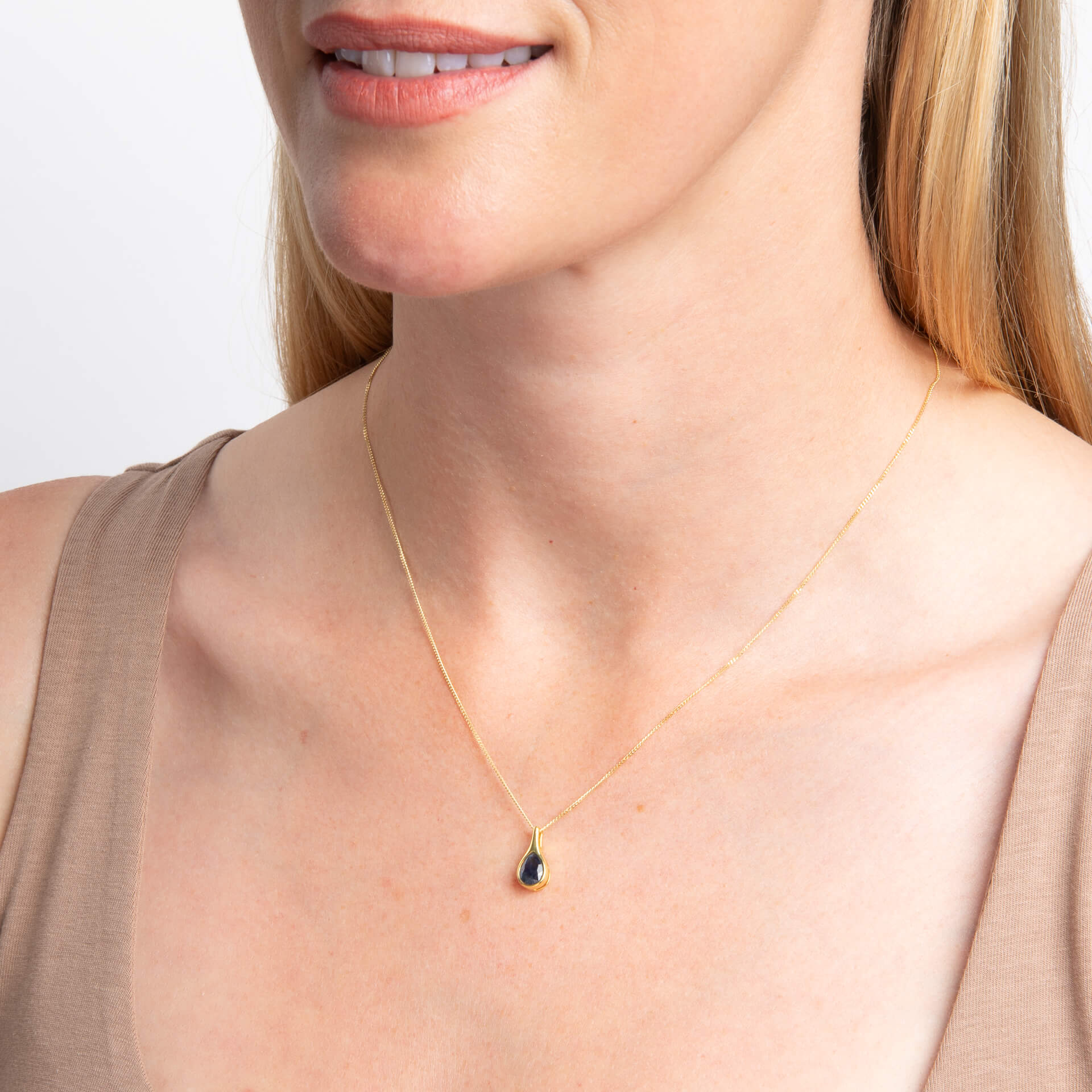 Blue Sapphire Sleek Teardrop Pendant
