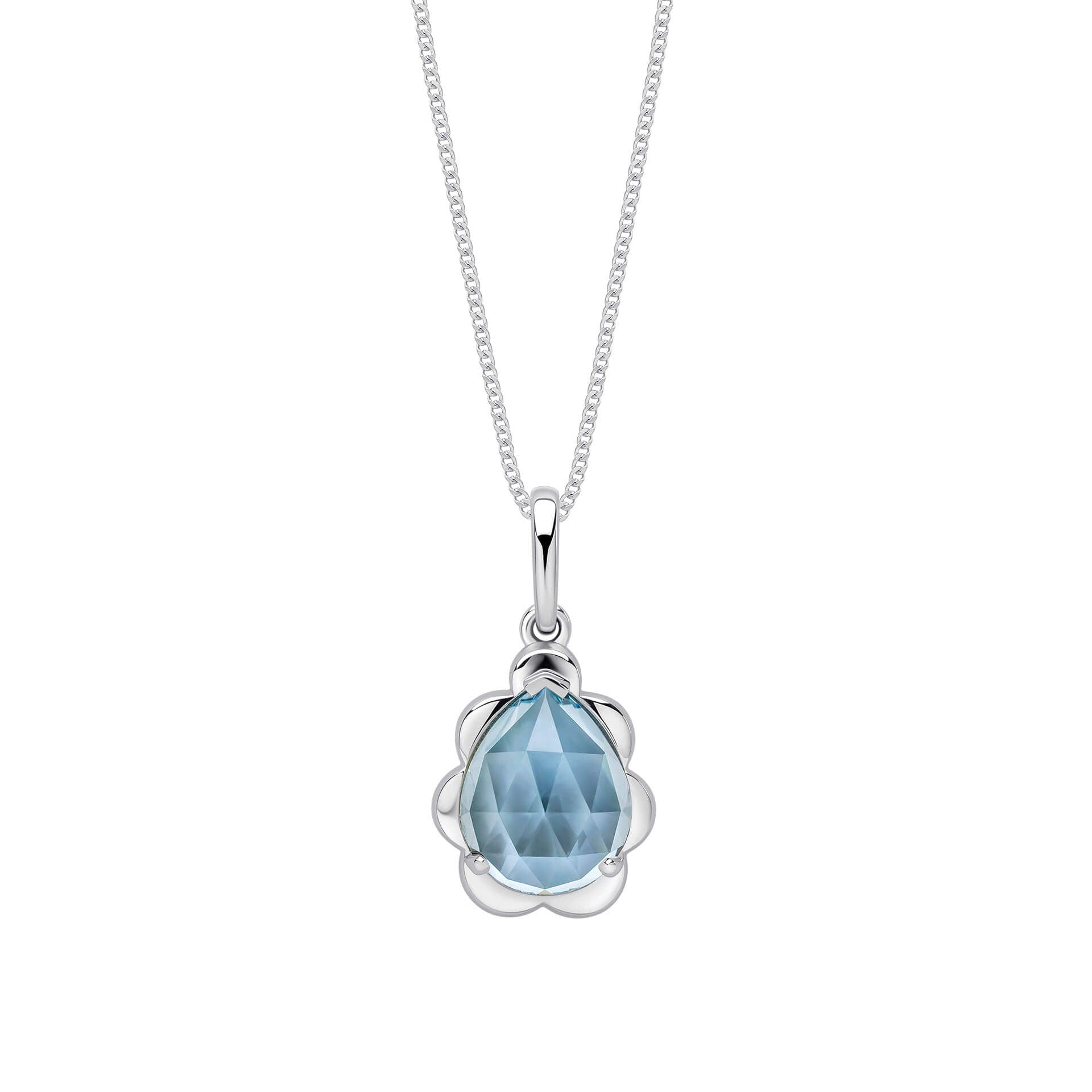 Fancy Cut Sky Blue Topaz Flower Bud Pendant