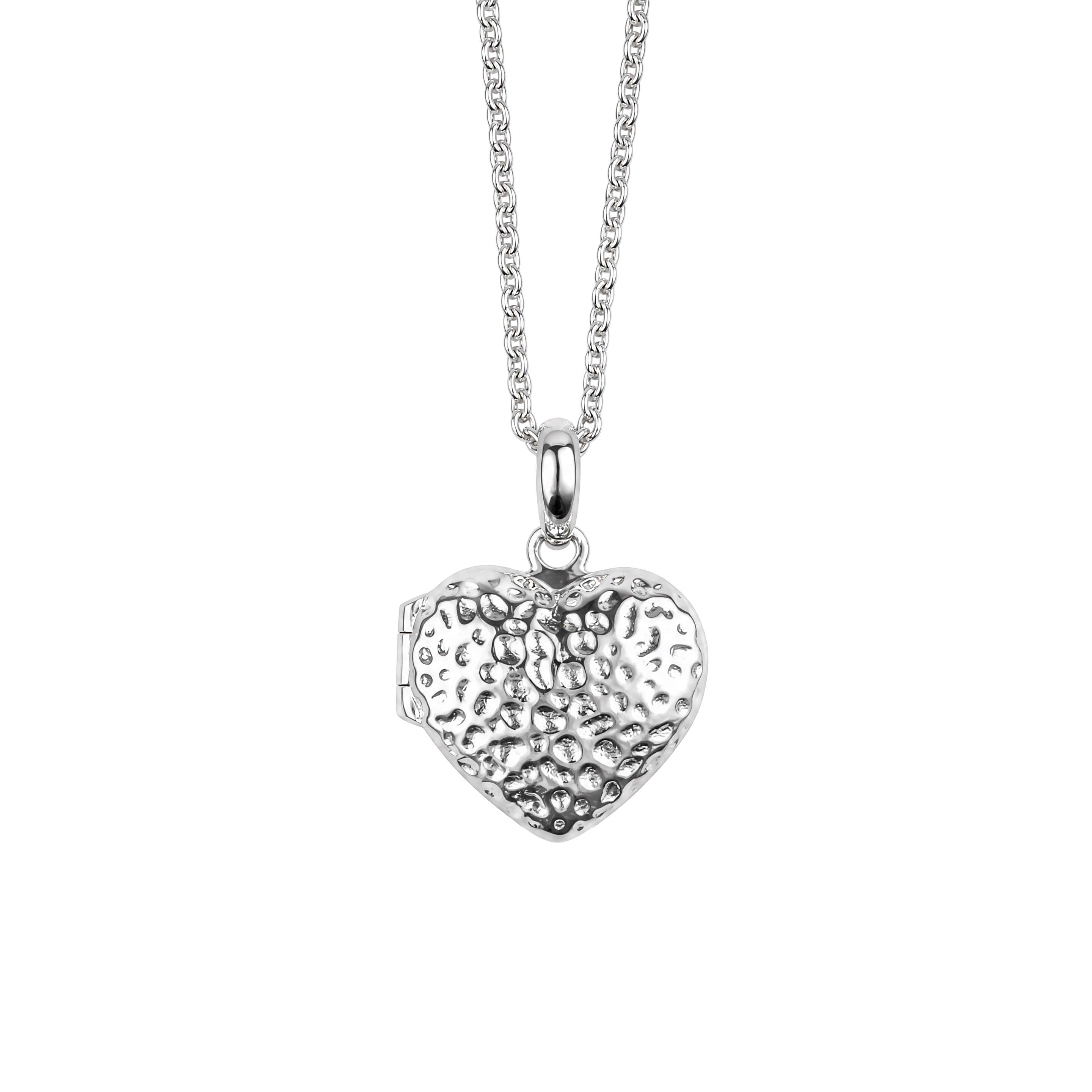 Hammered Heart Locket Necklace 40+5cm