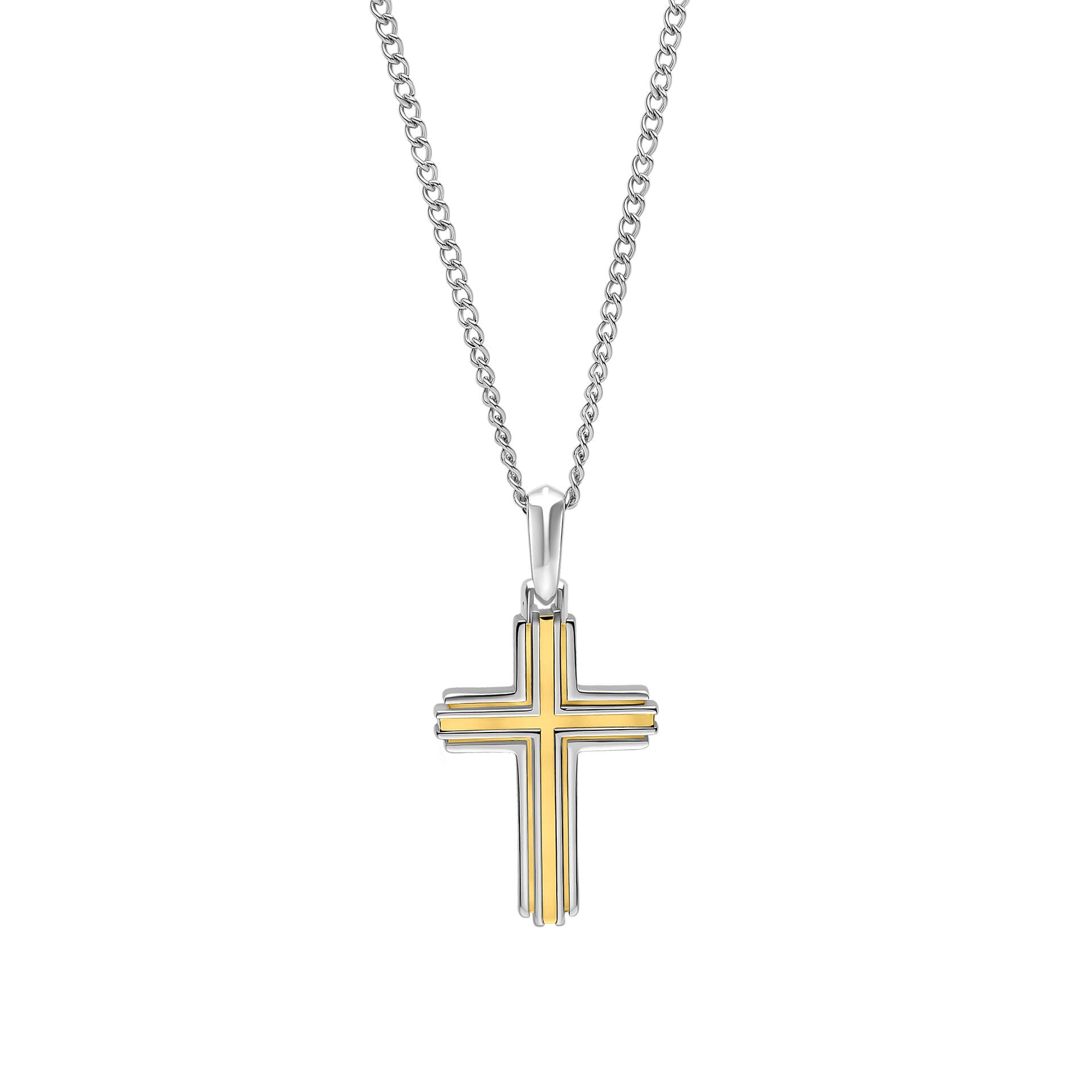 Two Tone Stainless Steel Cross Necklace