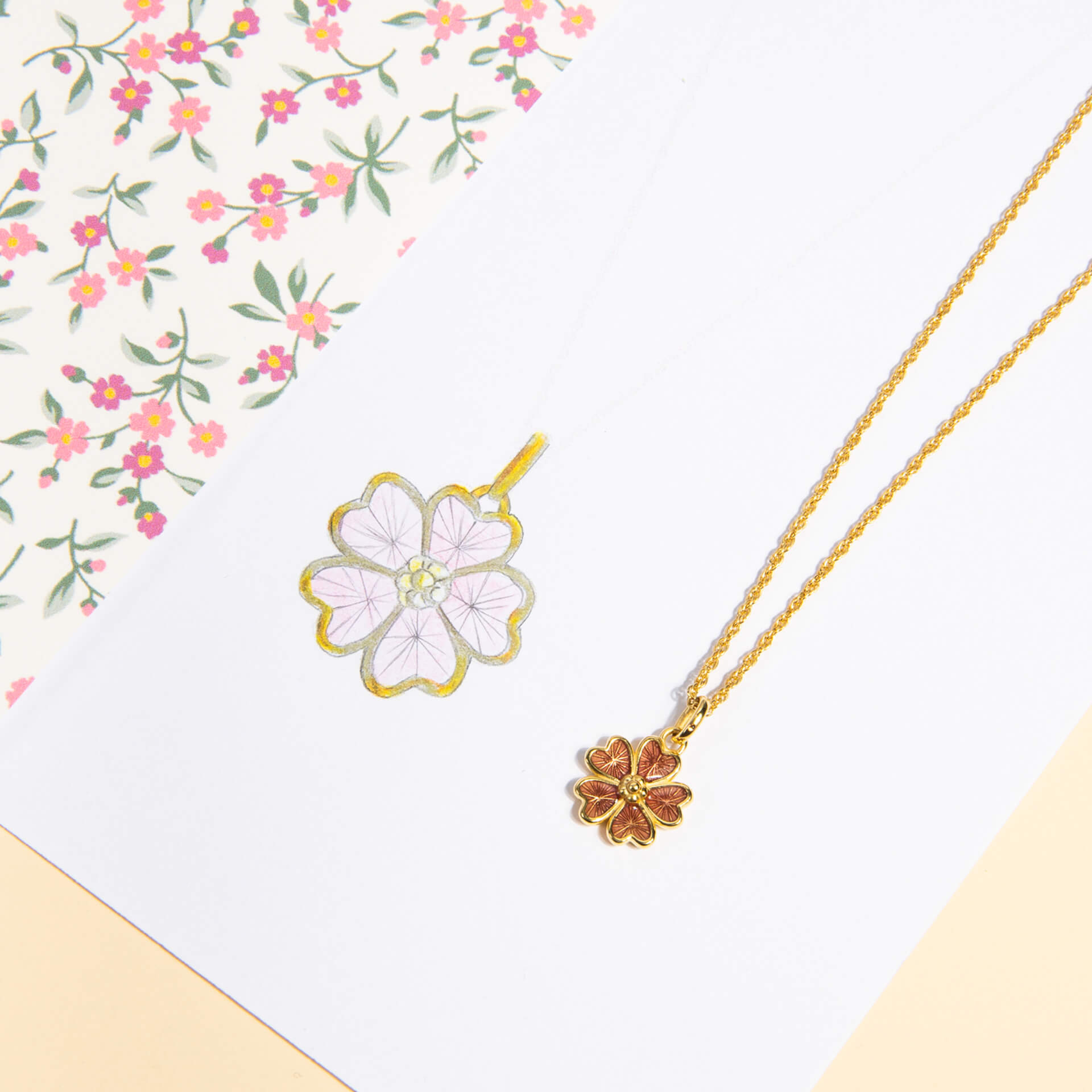Riverly Ditsy Guilloche Flower Necklace