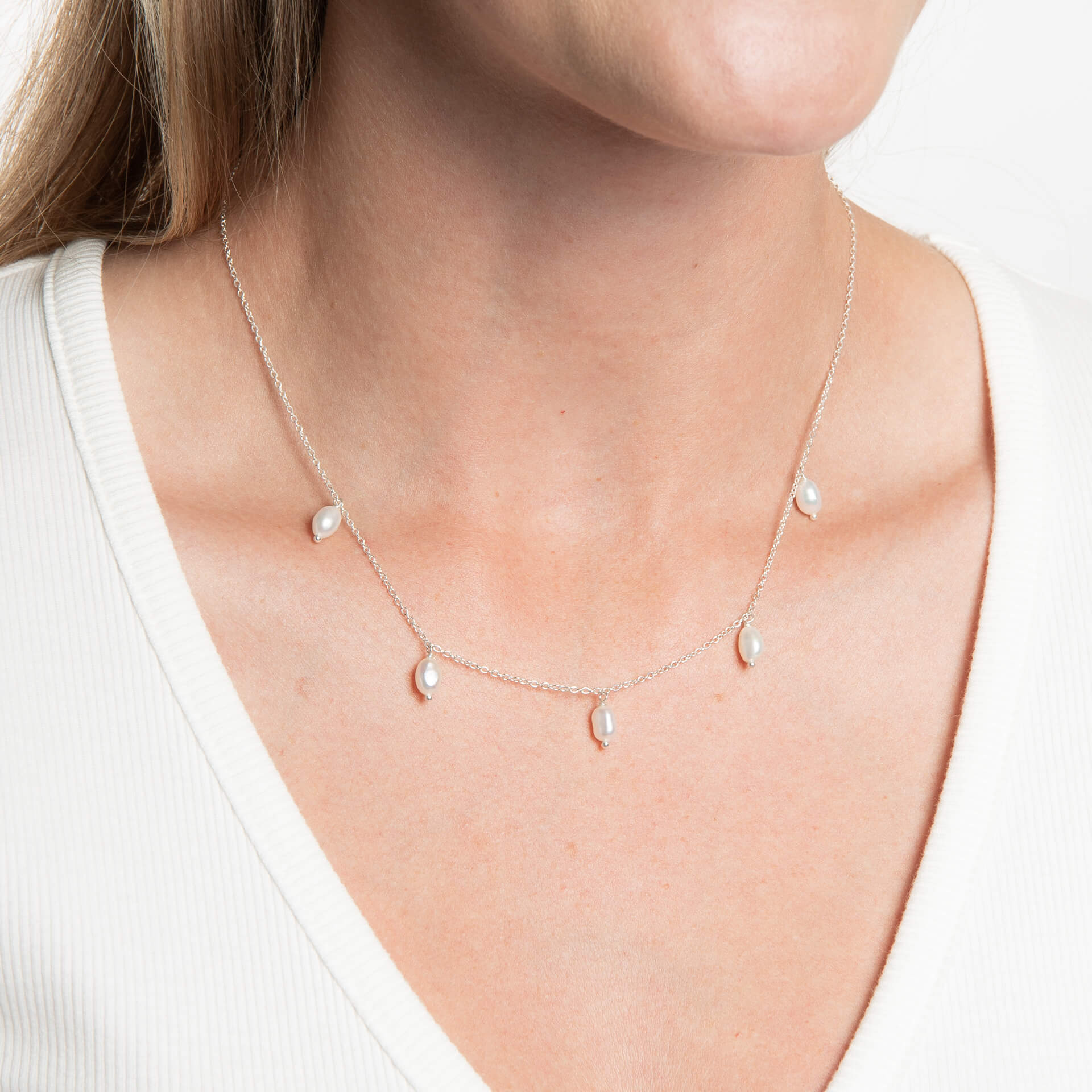 Pearl Drop Station Necklace