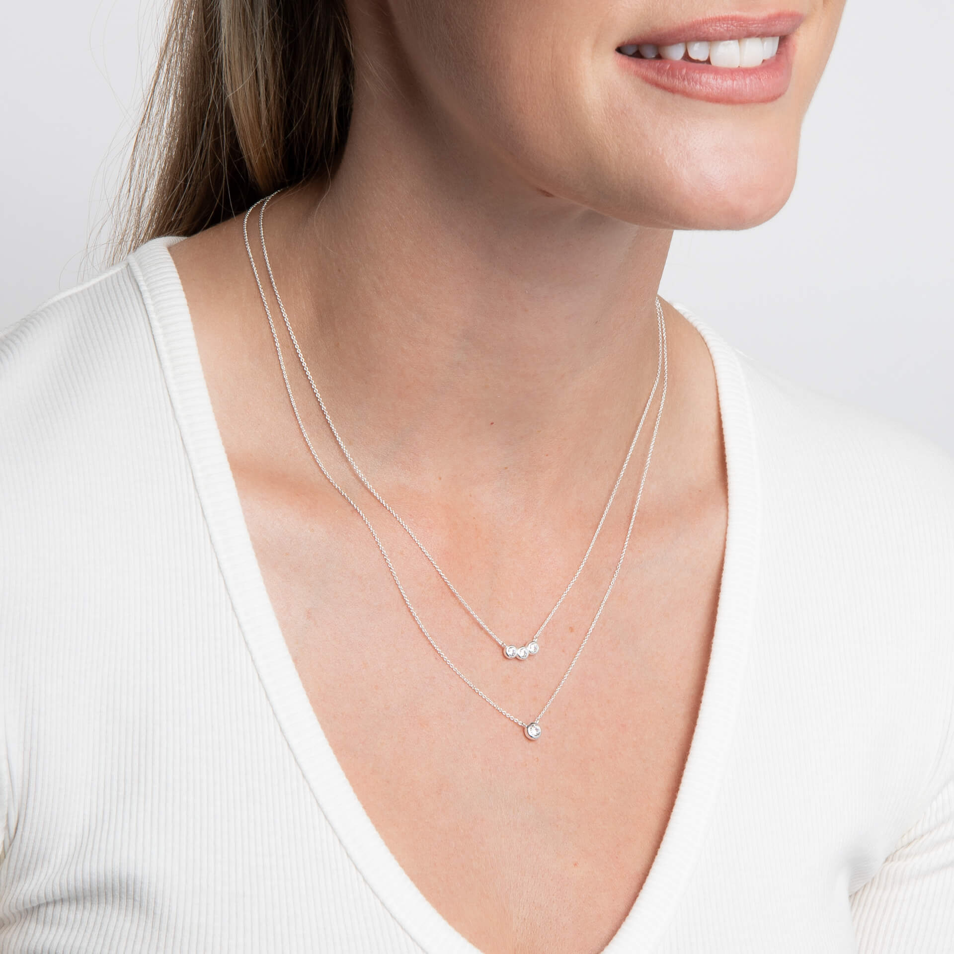 Bezel Set Double Layer Necklace