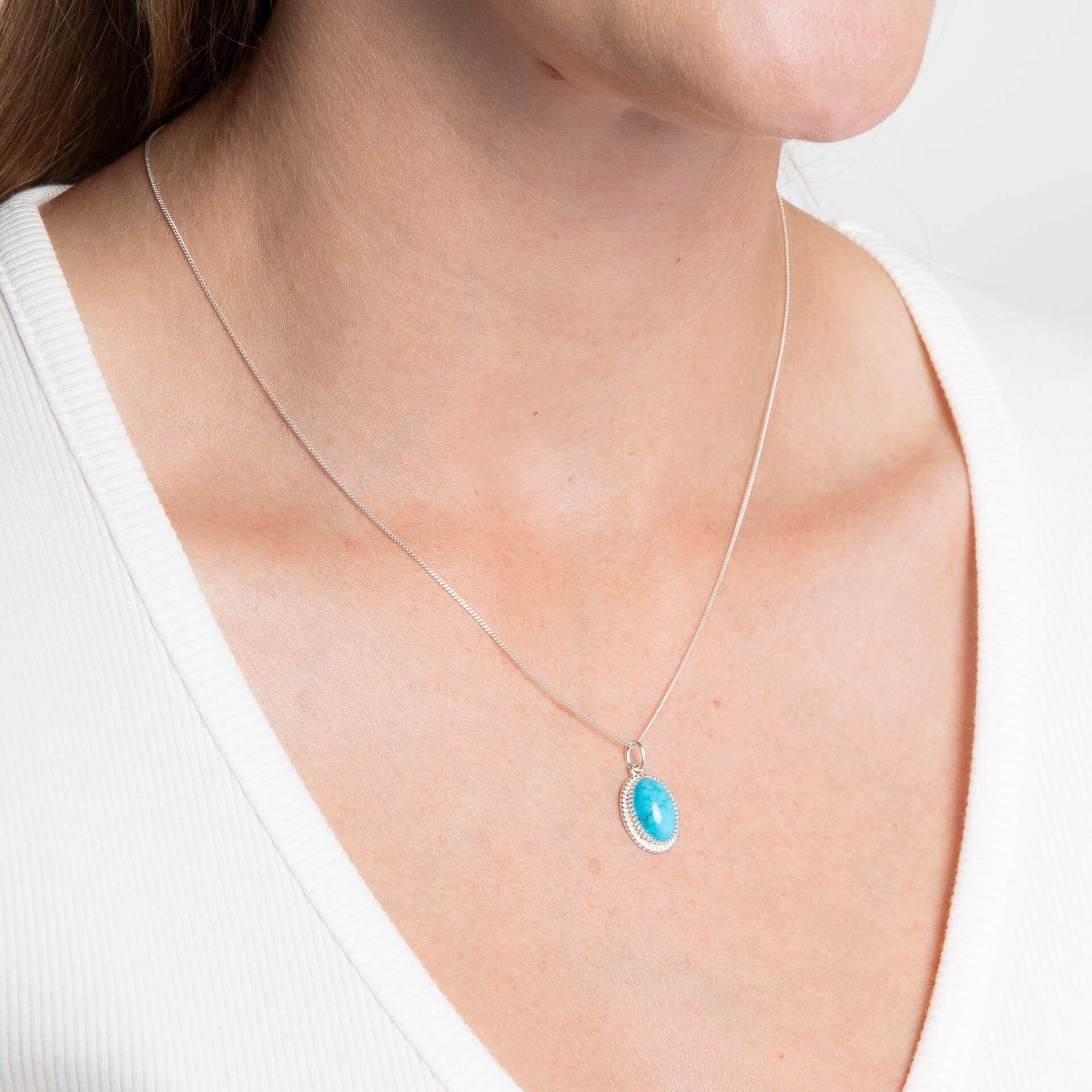 Oval Blue Magnesite Milgrain Pendant