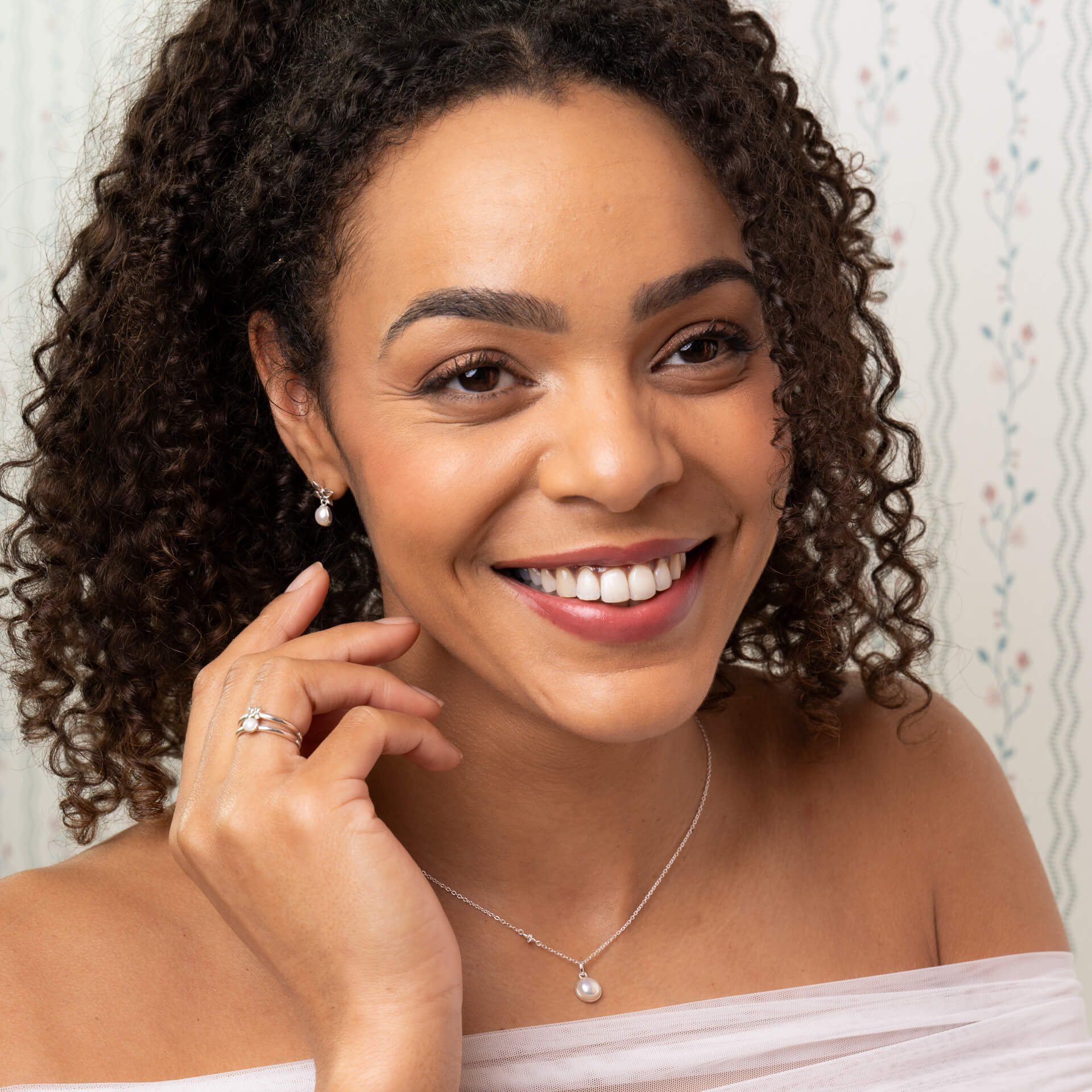 Hartley Check Mabe Pearl Drop Earrings
