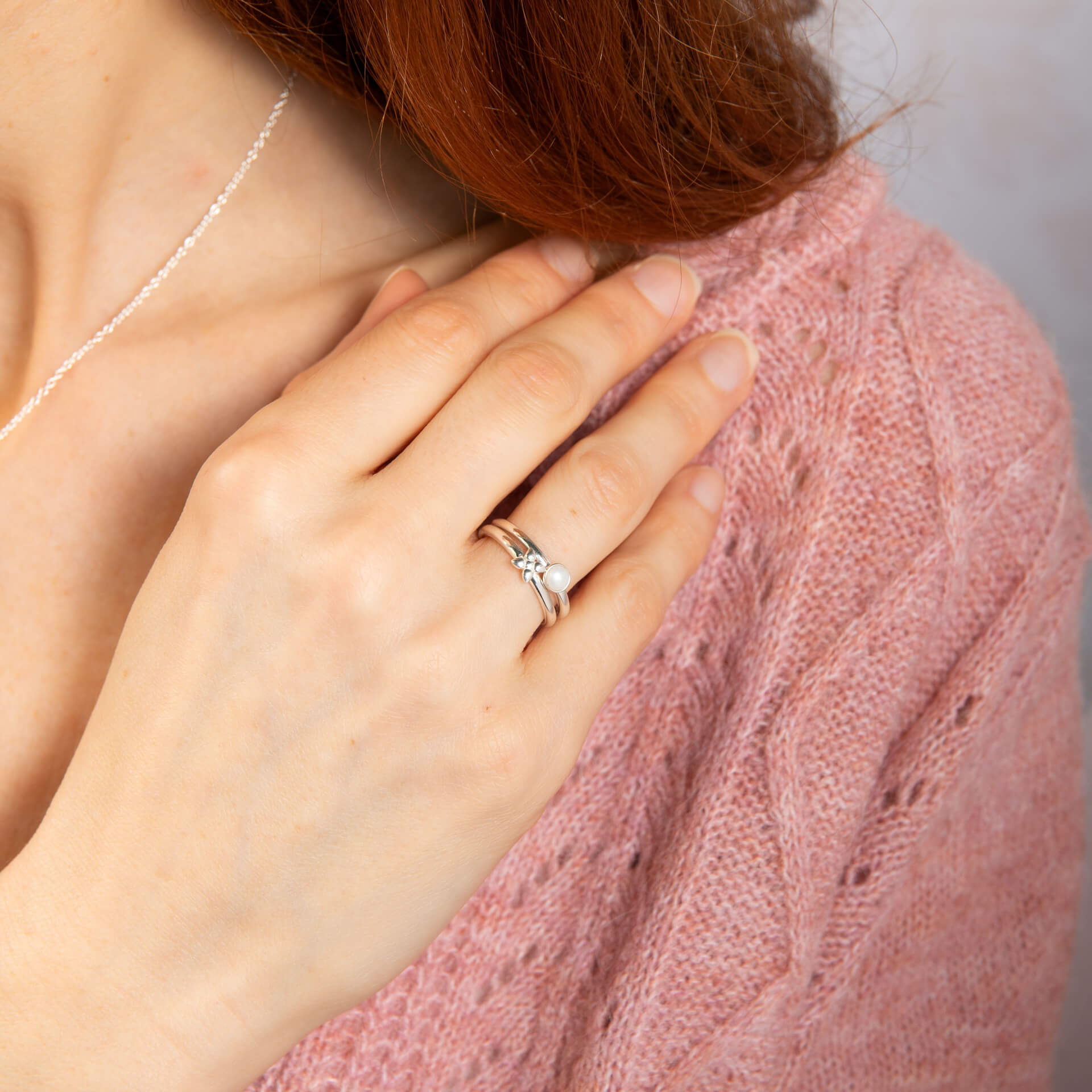 Hartley Check Mabe Pearl Stacking Rings