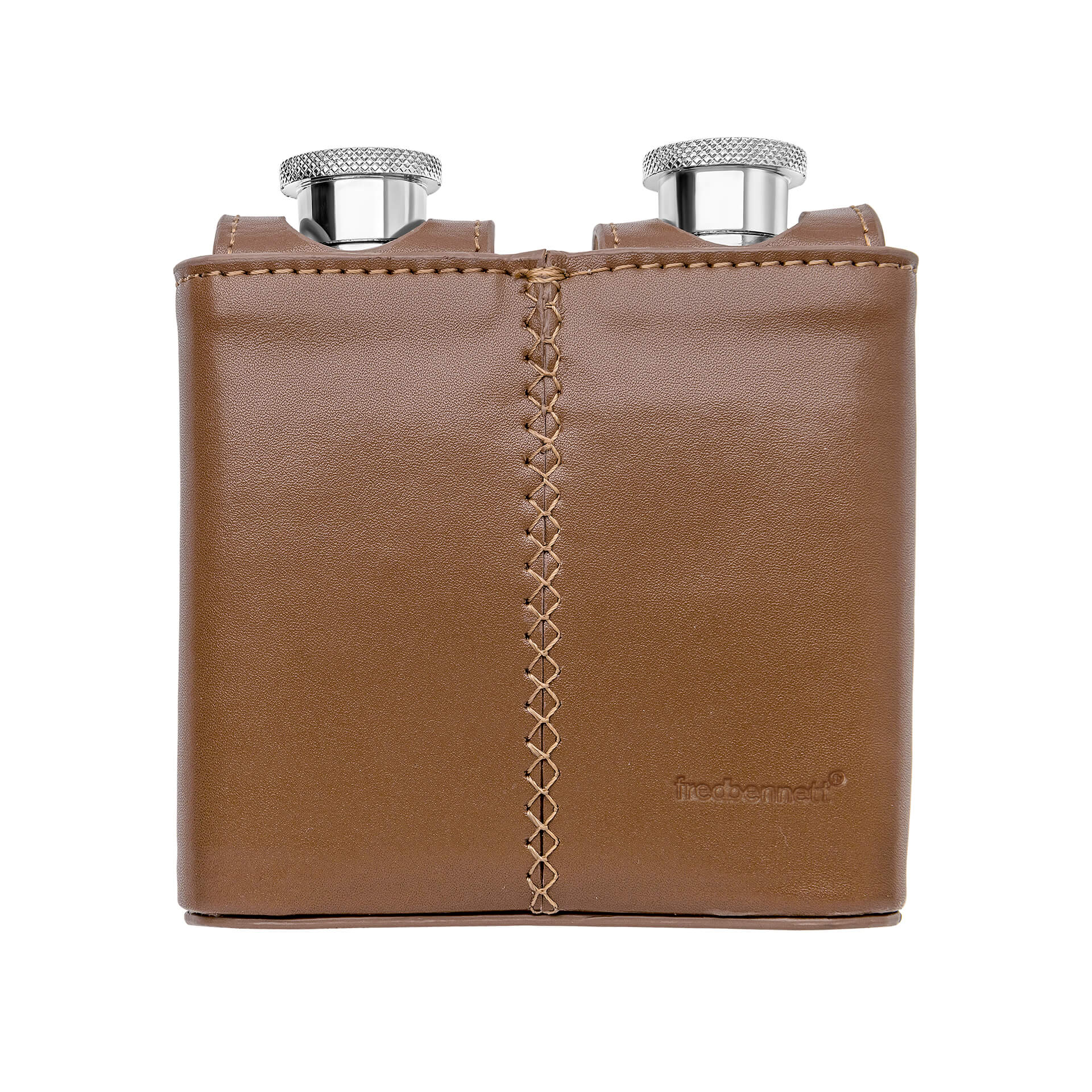 Twin Brown Leather 3oz Hip Flasks with Case