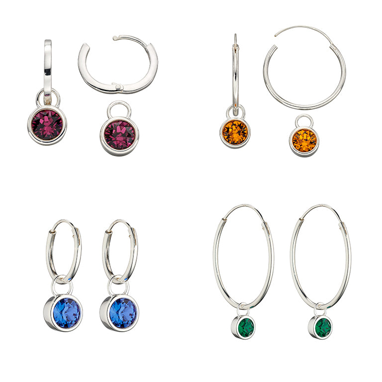 Crystal Birthstone Hoop Earring Charms