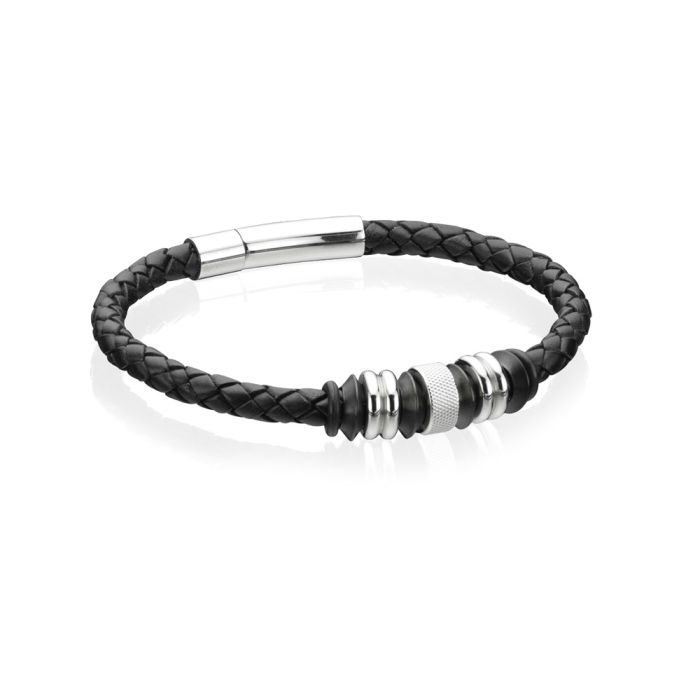 Black Leather Bracelet with Black IP Beads
