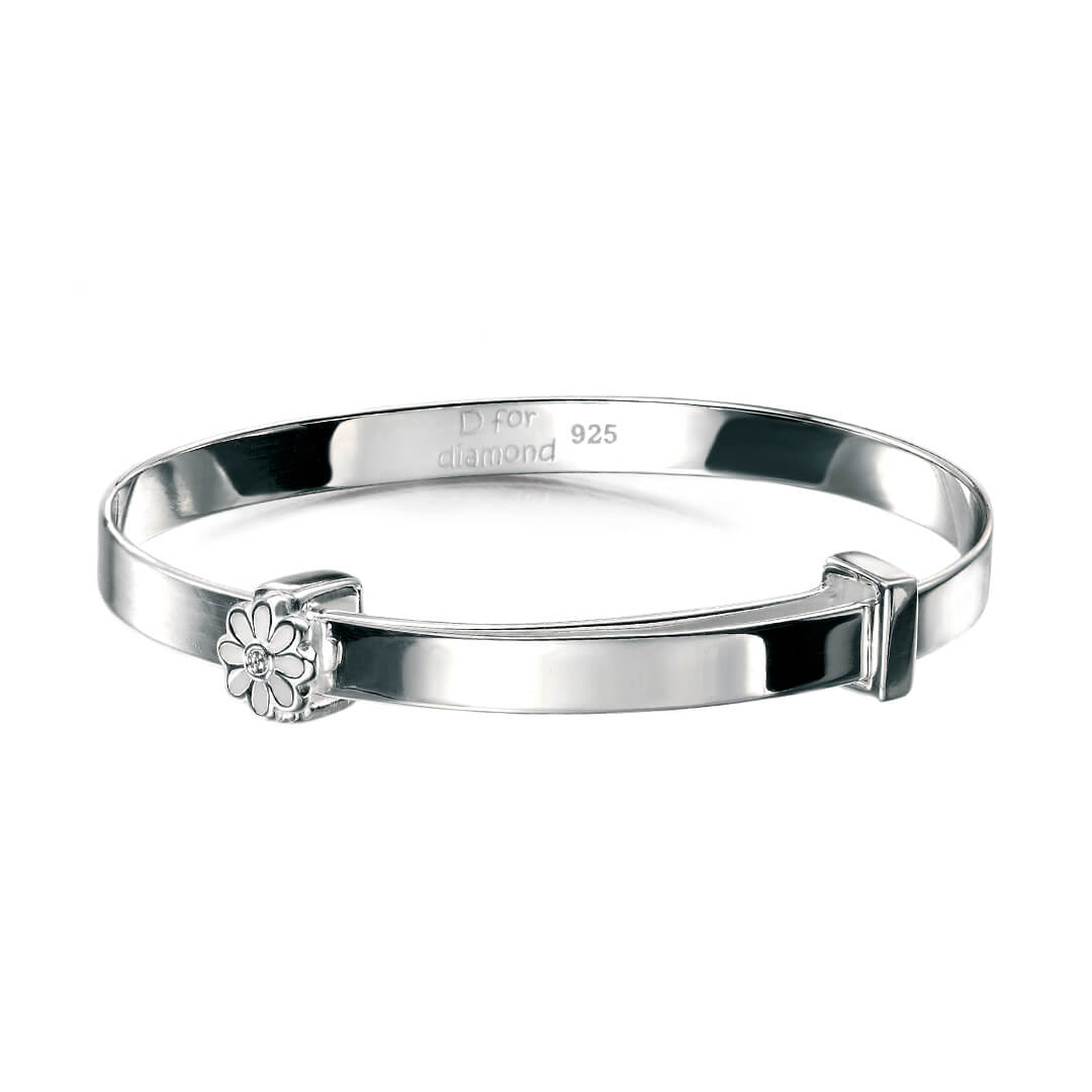 Enamel Daisy Expanding Bangle with Diamond