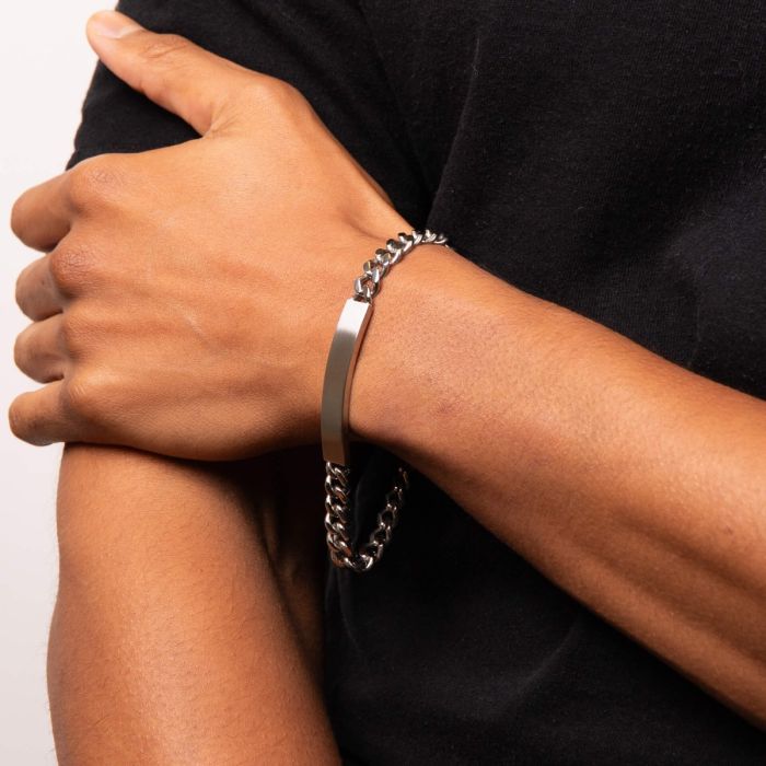 Brushed Stainless Steel ID Bar Bracelet
