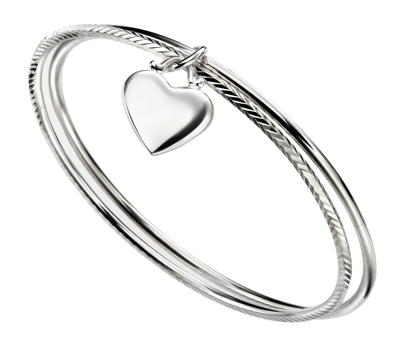 Diamond Cut Double Bangle with Heart Tag