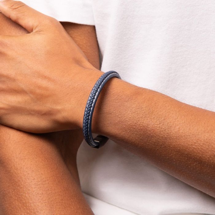 Plait Detail Leather Bracelet With Brushed Finish