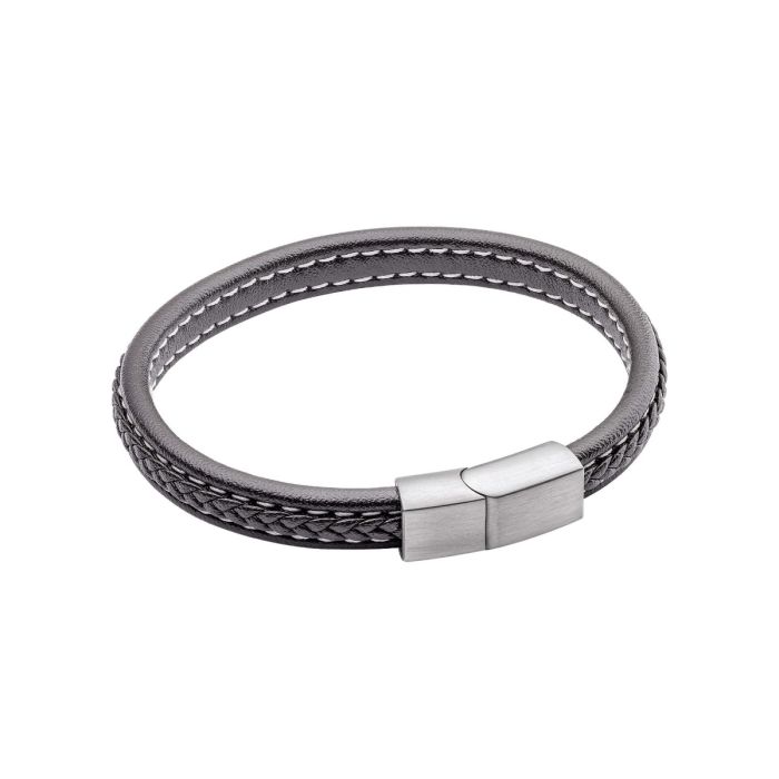 Plait Detail Leather Bracelet With Brushed Finish